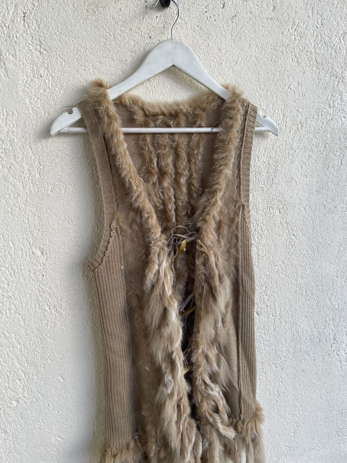 Tornado Mart 00s Fur Trim Kait Long Vest Cardigan Beige Boho Y2K 14th Goa Size 36R - 4 Thumbnail
