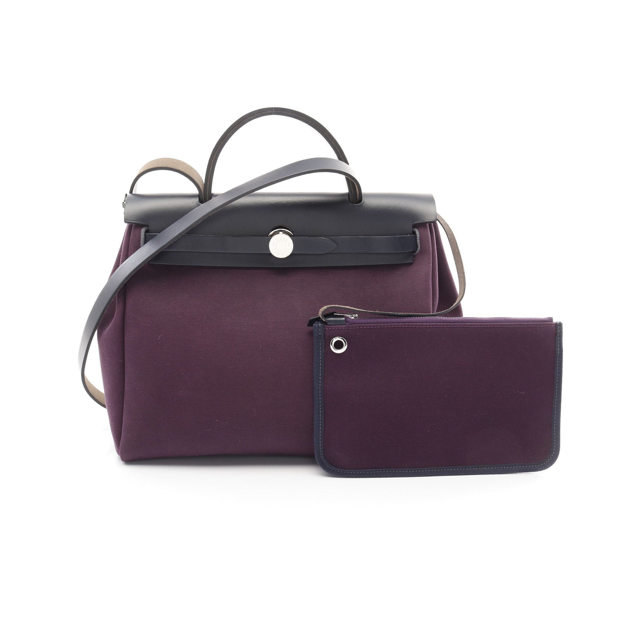 Hermes Hermes Herbag Zip Pm Cassis Bleu Nui Handbag Toile Officier Vache Hunter Dark Purple Navy Silver Hardware D Stamp Size ONE SIZE - 1 Thumbnail