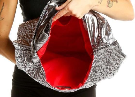 Designer Tahari Metallic Silver Handbag with Vibrant Red Interior Size ONE SIZE - 2 Thumbnail