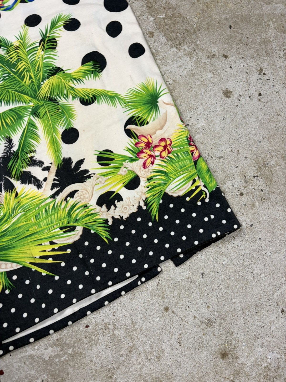 Versace 2000s Gianni Versace Floral Palms Polka Dot Print Skirt Size 33" - 4 Thumbnail