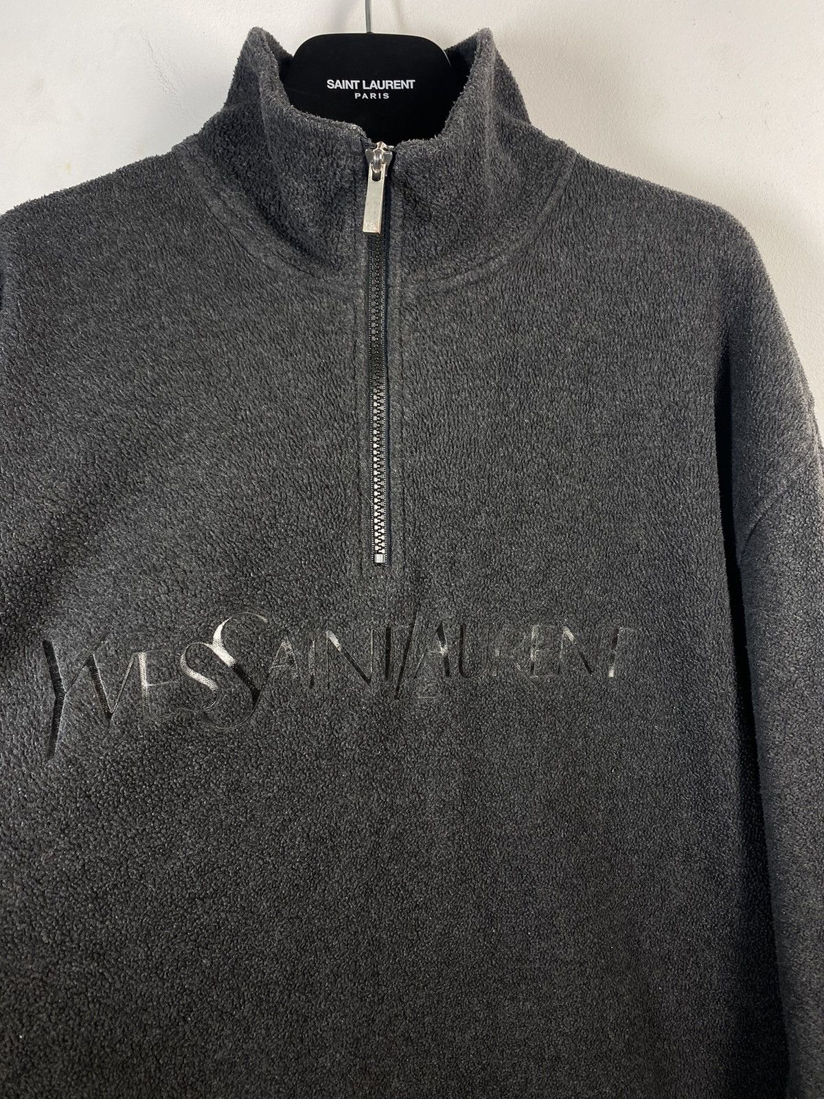 Yves Saint Laurent Fleece YSL Sweatshirt 1/4 Zip Big Logo Grey YSL Sweater Size US XL / EU 56 / 4 - 17 Thumbnail