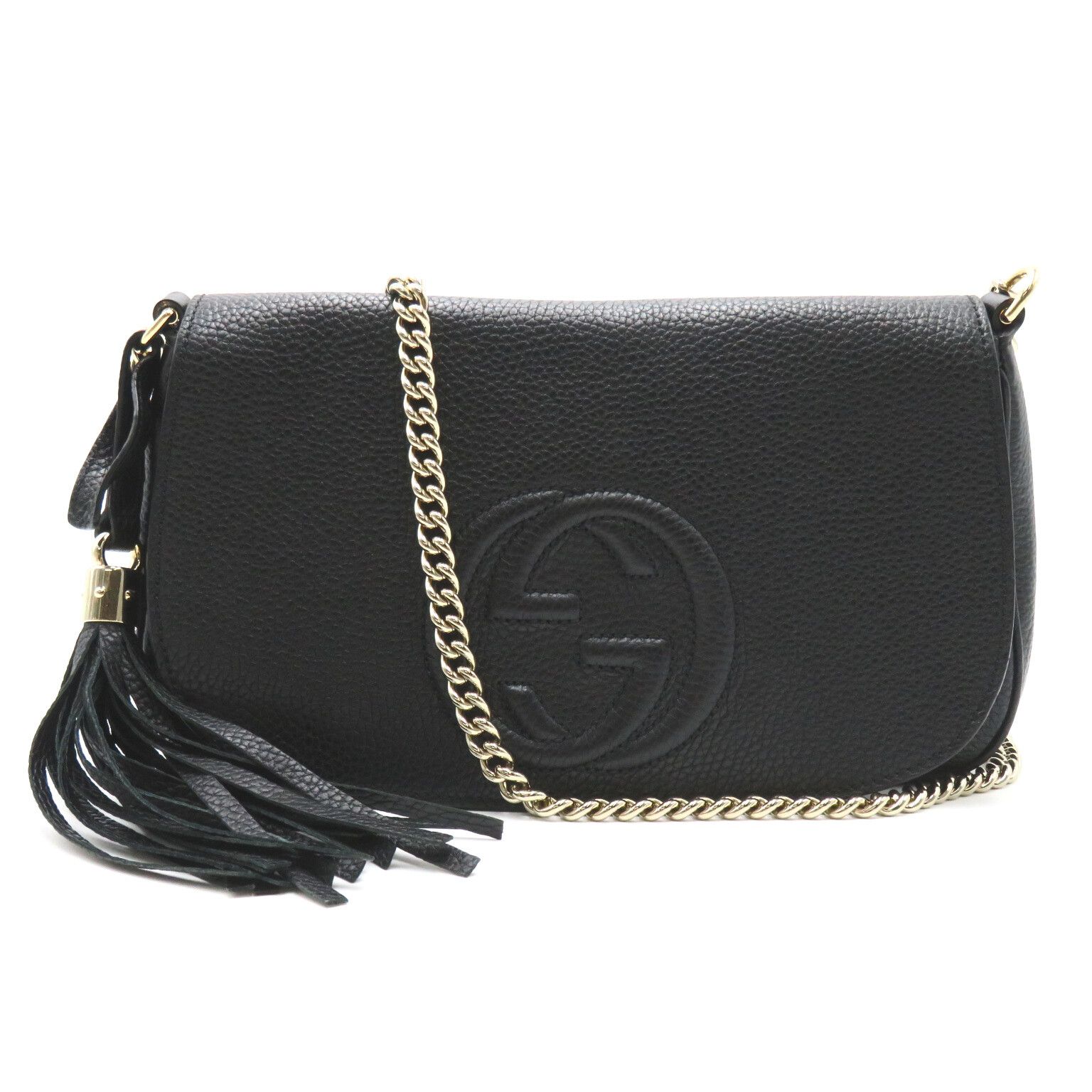 Gucci Soho Fringe Chain Shoulder Bag Leather Black