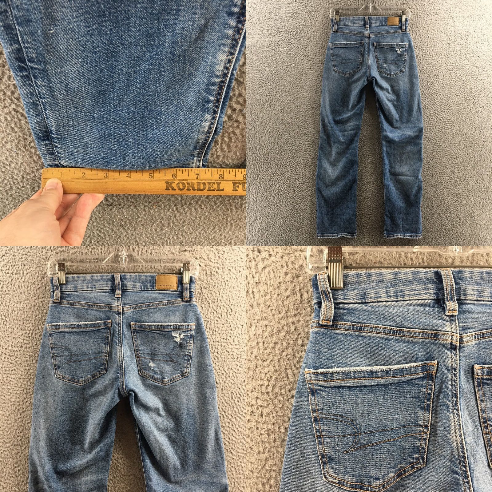 Vintage American Eagle Slim Straight Jeans Womens 00 Blue Distressed Mid Rise Zip Fly Jeans Size 24" / US 00 / IT 34 - 9 Thumbnail
