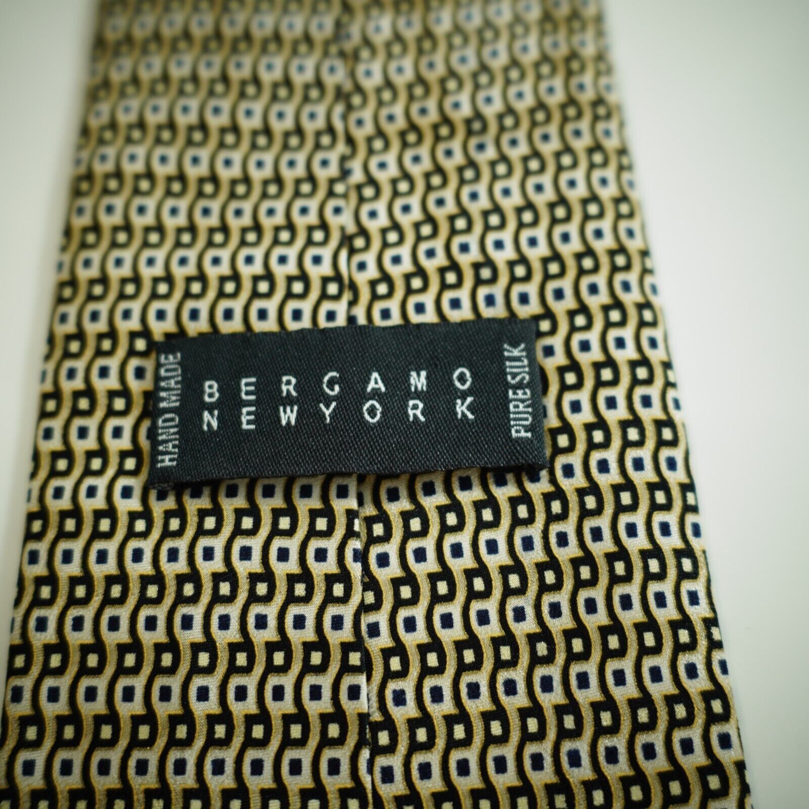 Bergamo New York Bergamo New York Black Tan Geometric Print Wide Silk Tie Size ONE SIZE - 3 Thumbnail