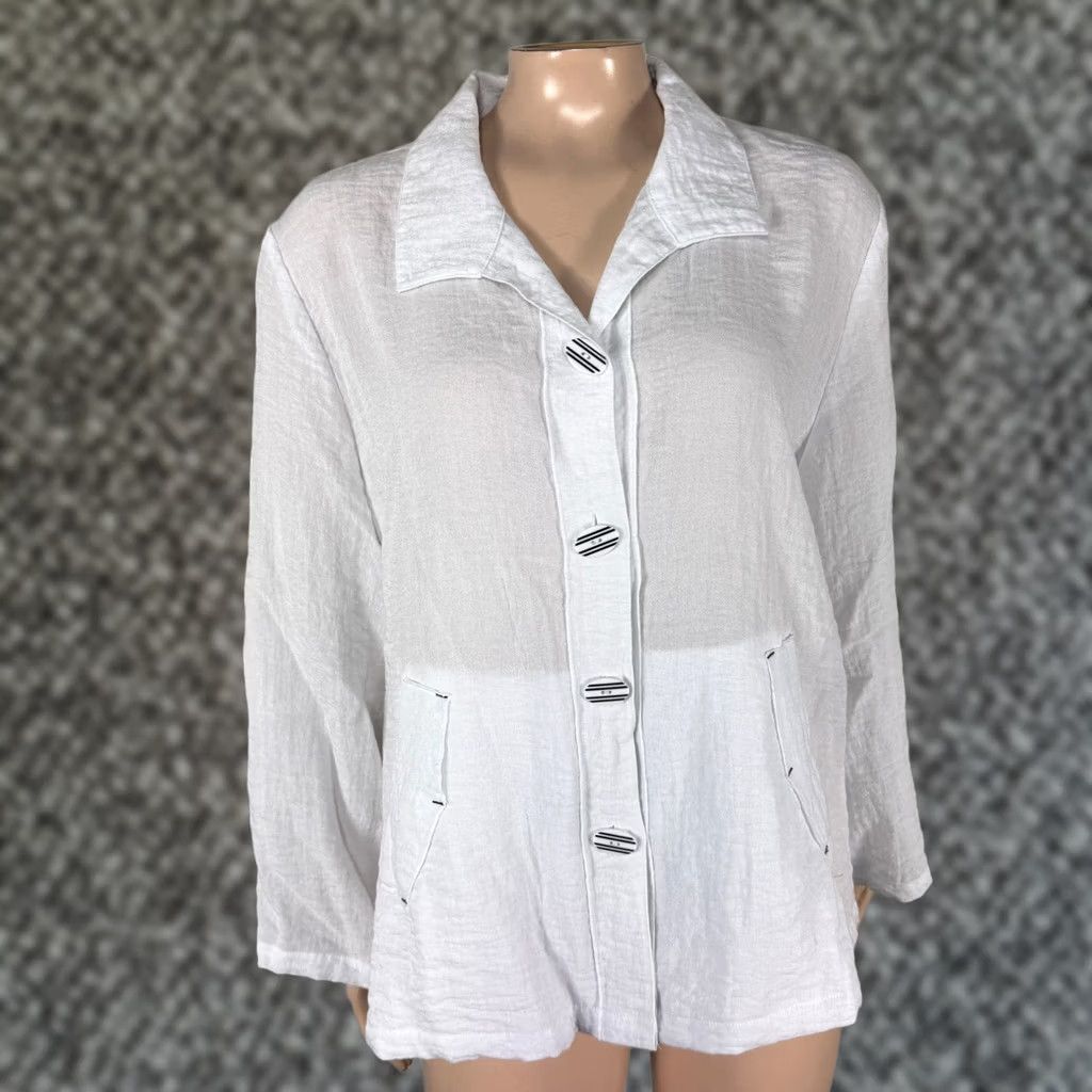 Habitat Habitat Womens Shirt Large Collared Casual Knit Rayon Nylon Blouse Size L / US 10 / IT 46 - 1 Thumbnail