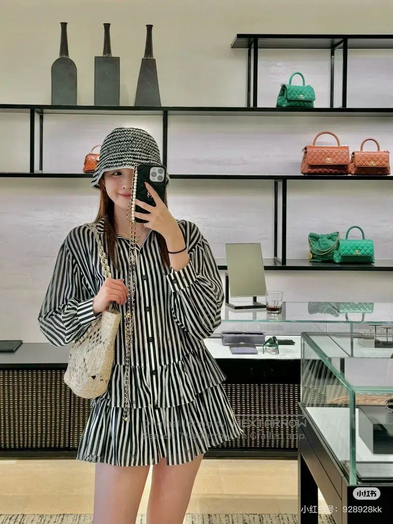 Chanel Chanel 24M rhinestone double C logo striped cake dress shi Size XXS / US 00 / IT 34 - 6 Thumbnail