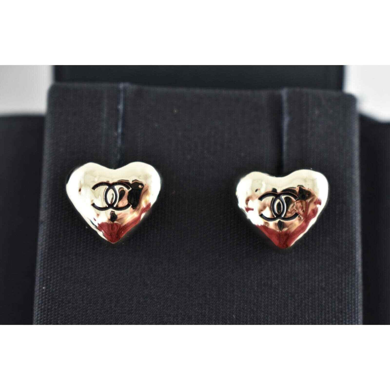 Chanel Chanel 22C Heart Shape Gold Black Statement Stud Earrings Size ONE SIZE - 6 Thumbnail