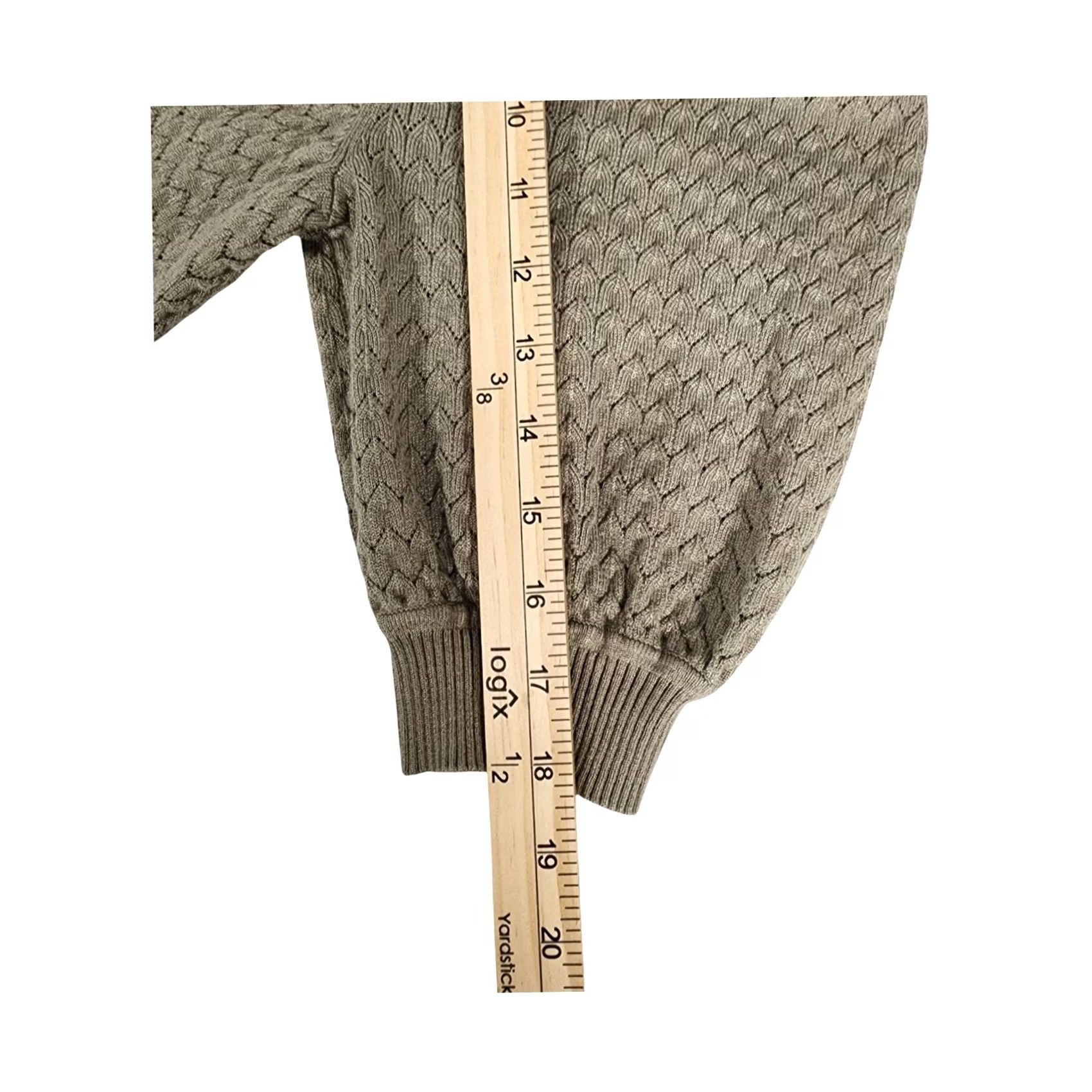 Olive Marled Reunited Clothing Olive Taupe Pointelle Puff Sleeve Sweater Womens Large Size L / US 10 / IT 46 - 7 Thumbnail