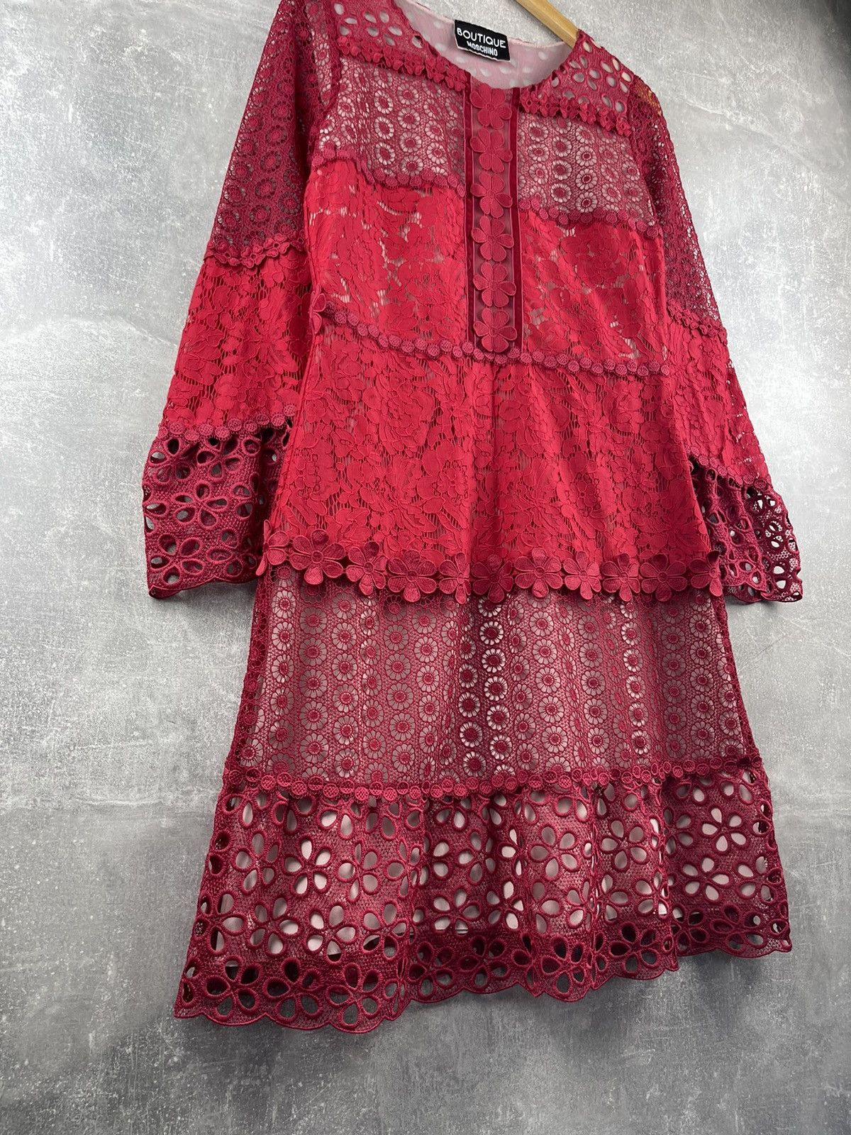 Love Moschino × Moschino Moschino Boutique Knitted Red Flowers Mesh Pullover Dress Size M / US 6-8 / IT 42-44 - 3 Thumbnail