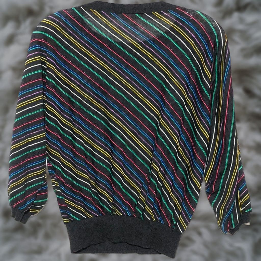 Rainbow VINTAGE Gould Rainbow Striped Sweater Womens S Military USA Made Pullover 70s Boho Retro Size S / US 4 / IT 40 - 1 Thumbnail