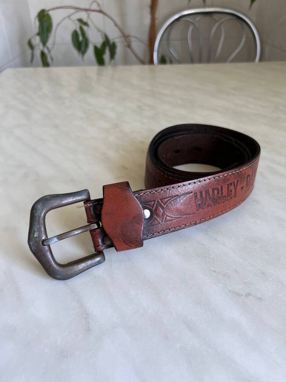 Vintage VINTAGE HARLEY DAVIDSON LEATHER BELT BROWN Size ONE SIZE - 3 Thumbnail