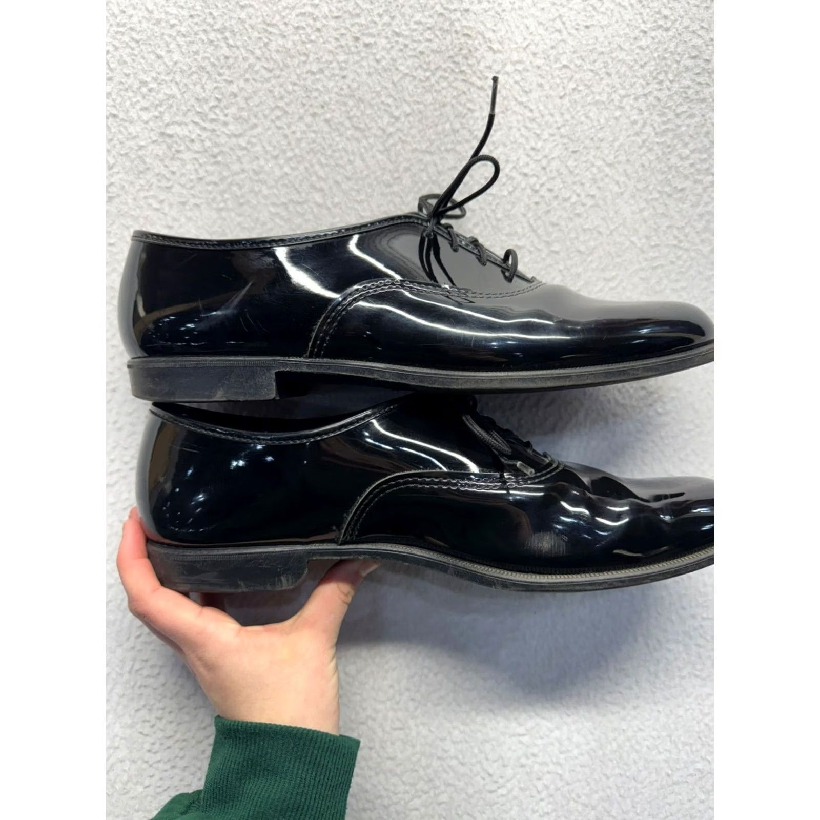 Vintage Mens Black Patent Leather Dress Shoes Oxford Mens 10 1/2 Black Leather Formal Secret? Size US 10 / EU 43 - 3 Thumbnail