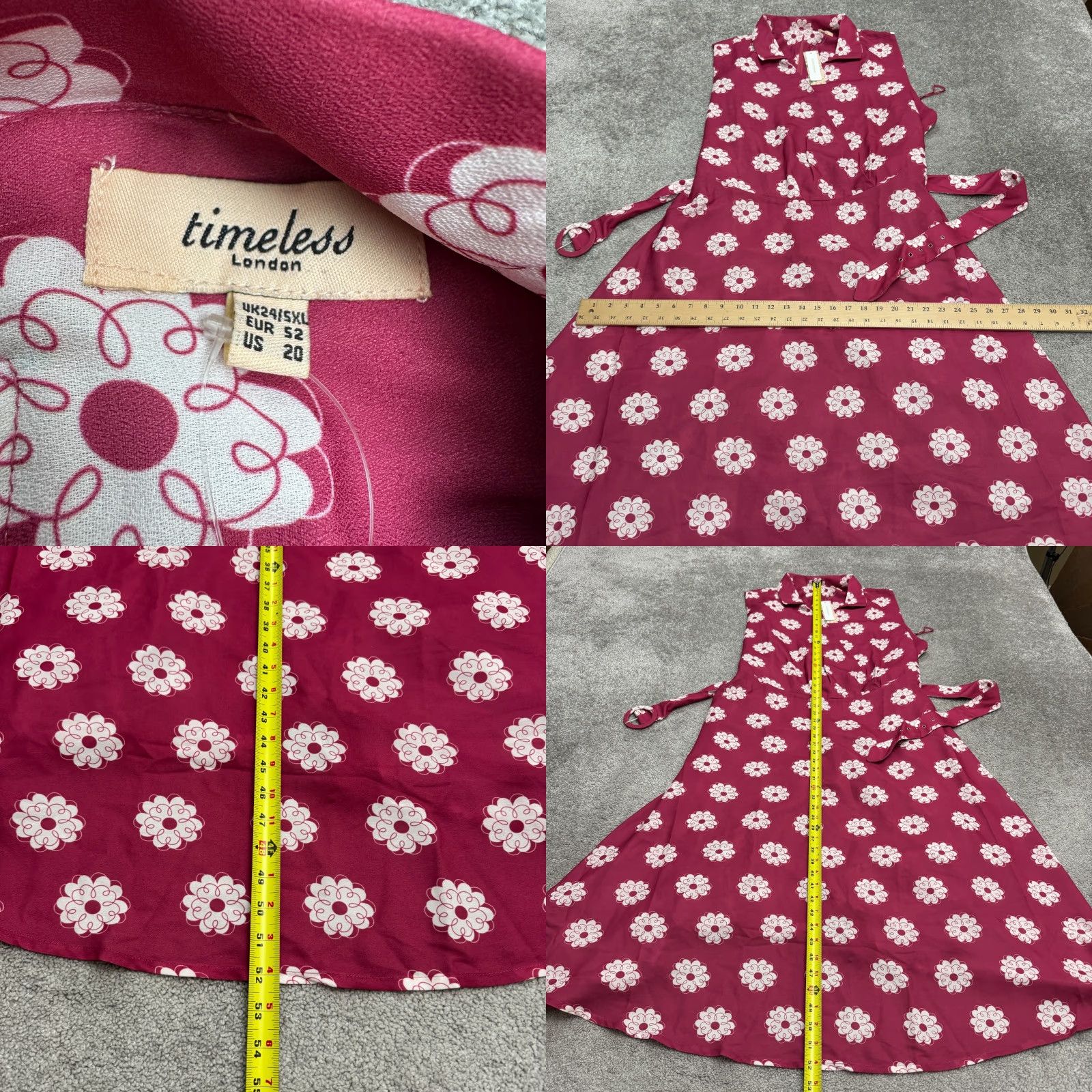 Vintage Timeless Dress Womens 5X Red Floral Collared Belted Wrap NWT Size XXL / US 16-18 / IT 52-54 - 8 Thumbnail