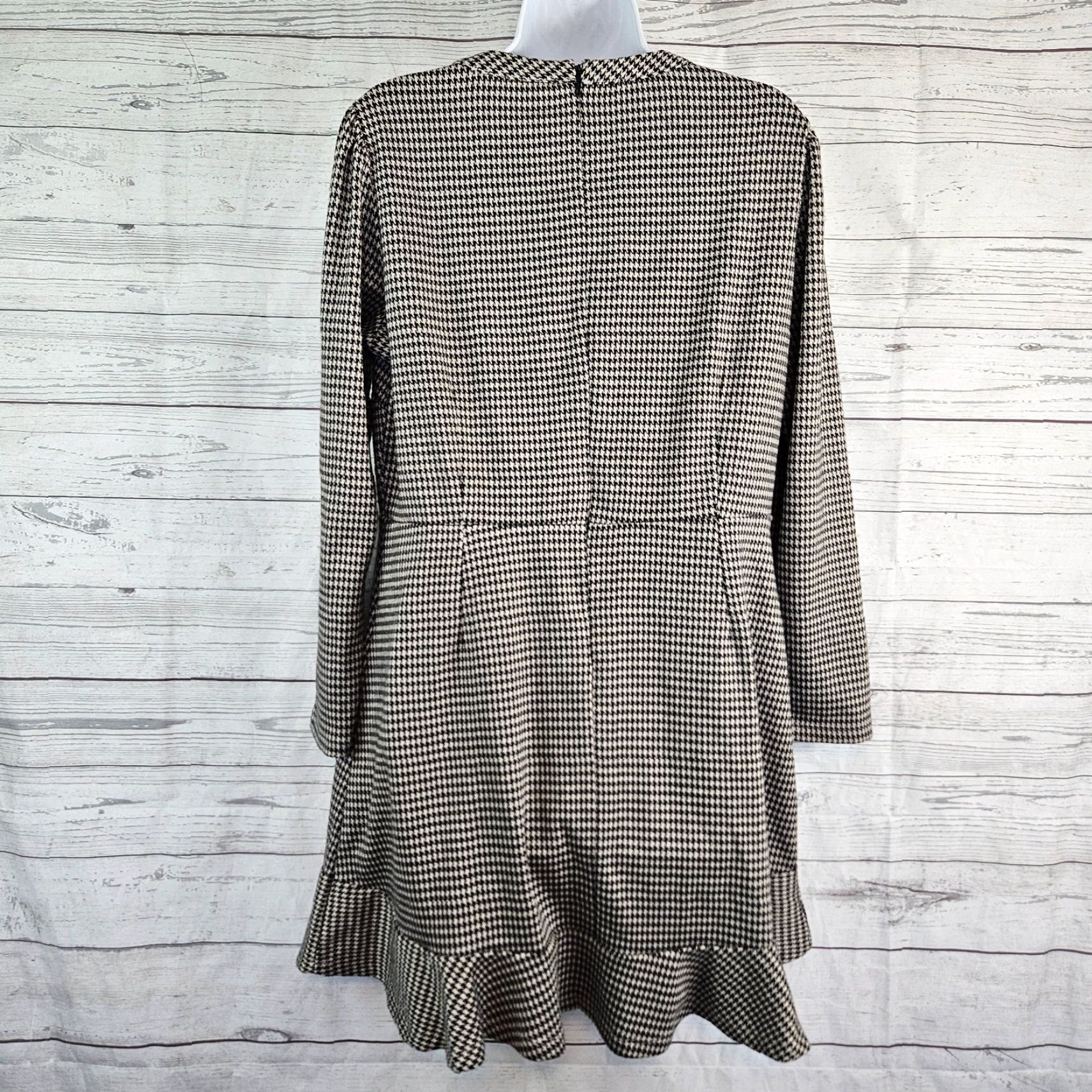 Loft Ann Taylor LOFT Womens Dress Sz 14P Black Houndstooth Long Sleeve Size XL / US 12-14 / IT 48-50 - 3 Thumbnail