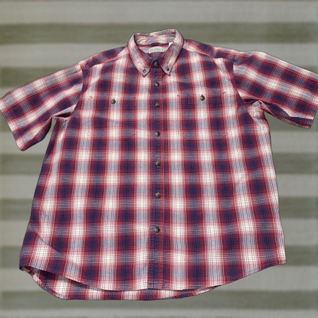 Vintage C.E. Schmidt Shirt Short Sleeve Red Button Down Front Check Plaid Pockets Large – Mens, Button-Up, Casual Workwear, Vintage? No Size US L / EU 52-54 / 3 - 1 Thumbnail