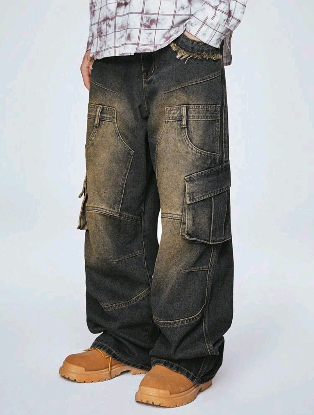 Japanese Brand × Vintage Grunge Baggy Patch Slap Pocket Baggy Loose Jeans Size US 32 / EU 48 - 1 Thumbnail