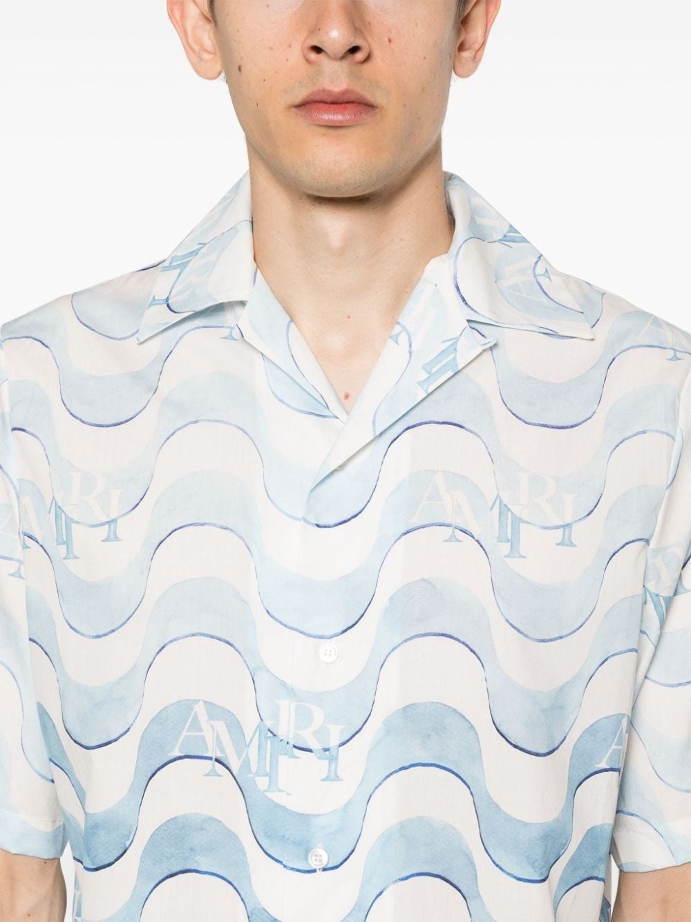 Amiri o1s1wg110825 Wave-Print Cotton Shirt in Blue/White Size US L / EU 52-54 / 3 - 5 Thumbnail