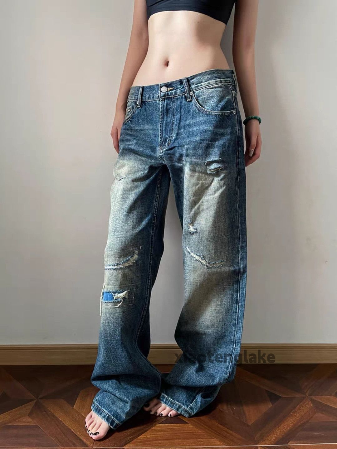 Vintage Custom washed faded loose baggy hiphop ripped jeans Size US 30 / EU 46 - 1 Thumbnail