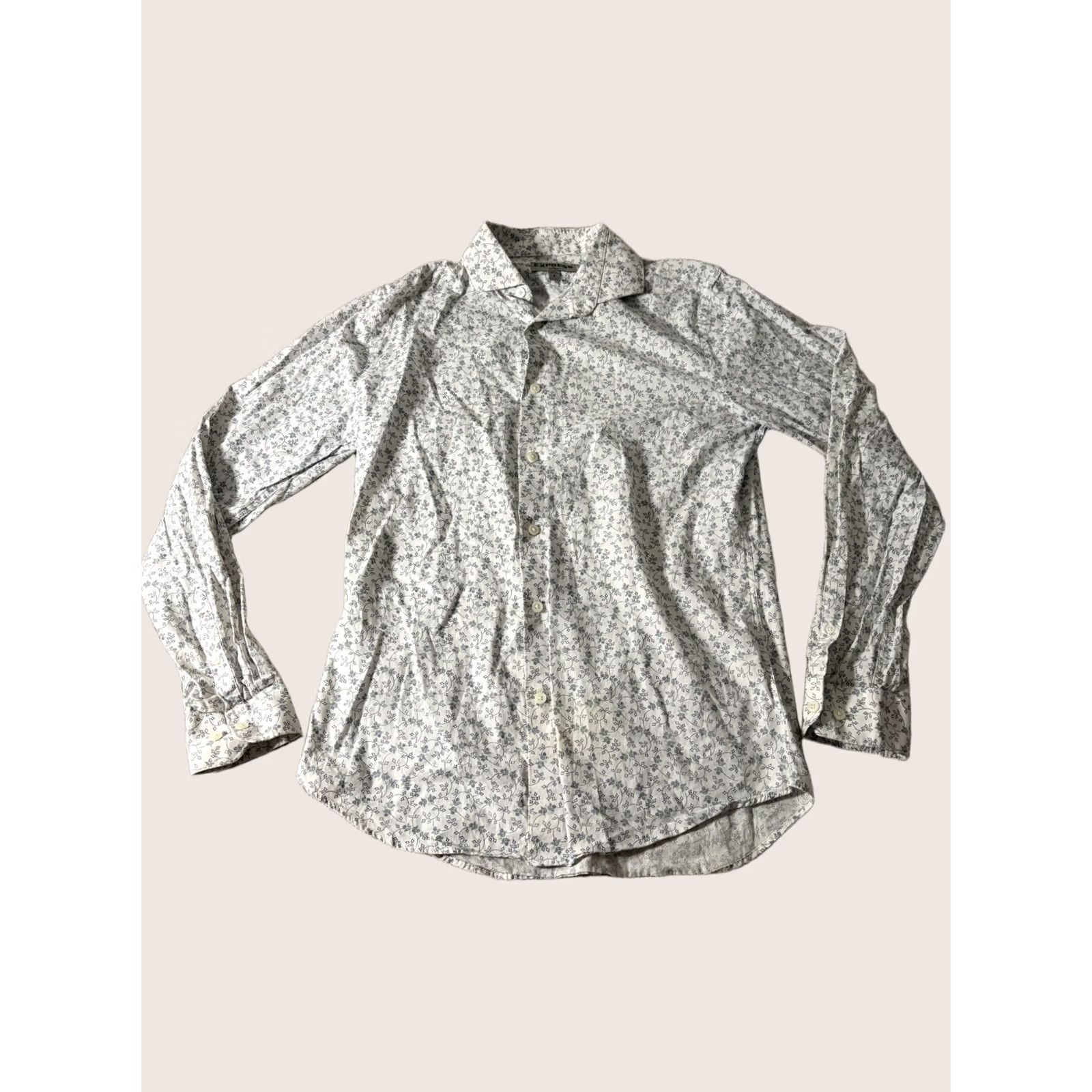 Express Express Shirt Mens Small White Floral Fitted Button Up Casual Long Sleeve Cotton Size US S / EU 44-46 / 1 - 1 Thumbnail