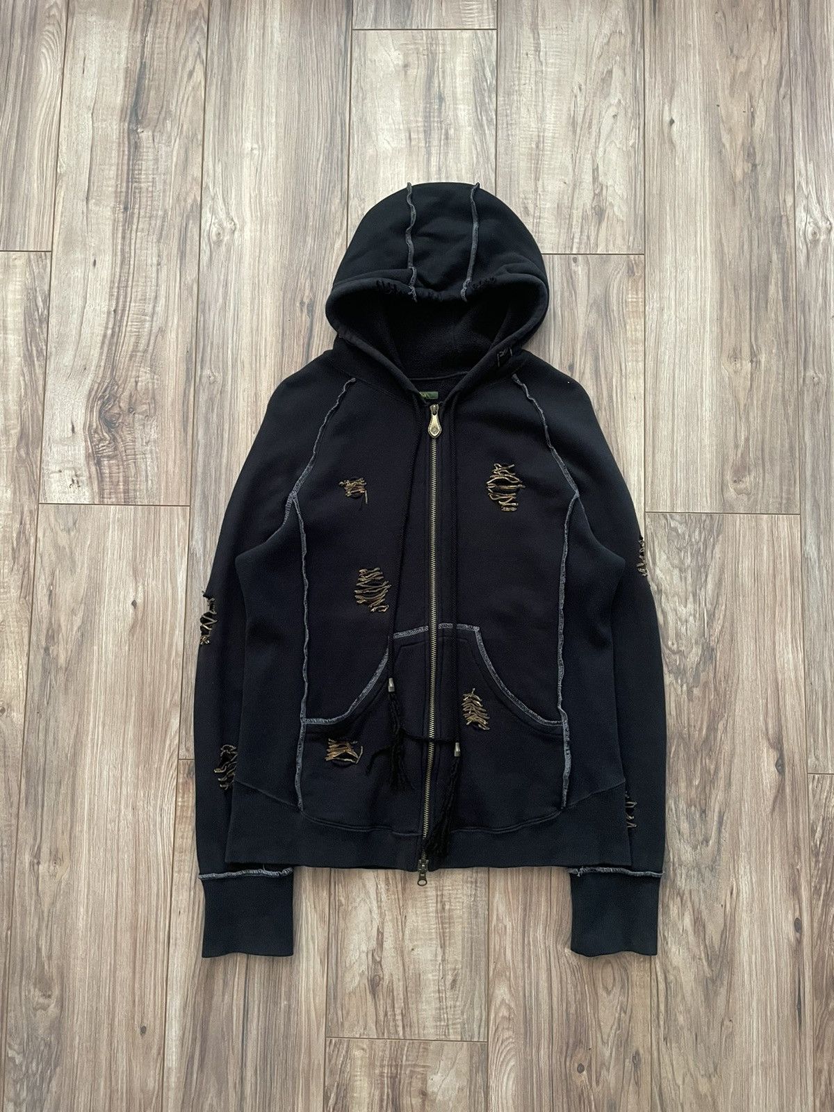 Pre-owned If Six Was Nine X Le Grande Bleu L G B Obelisk “pirate” Distressed Chain Hoodie In Black