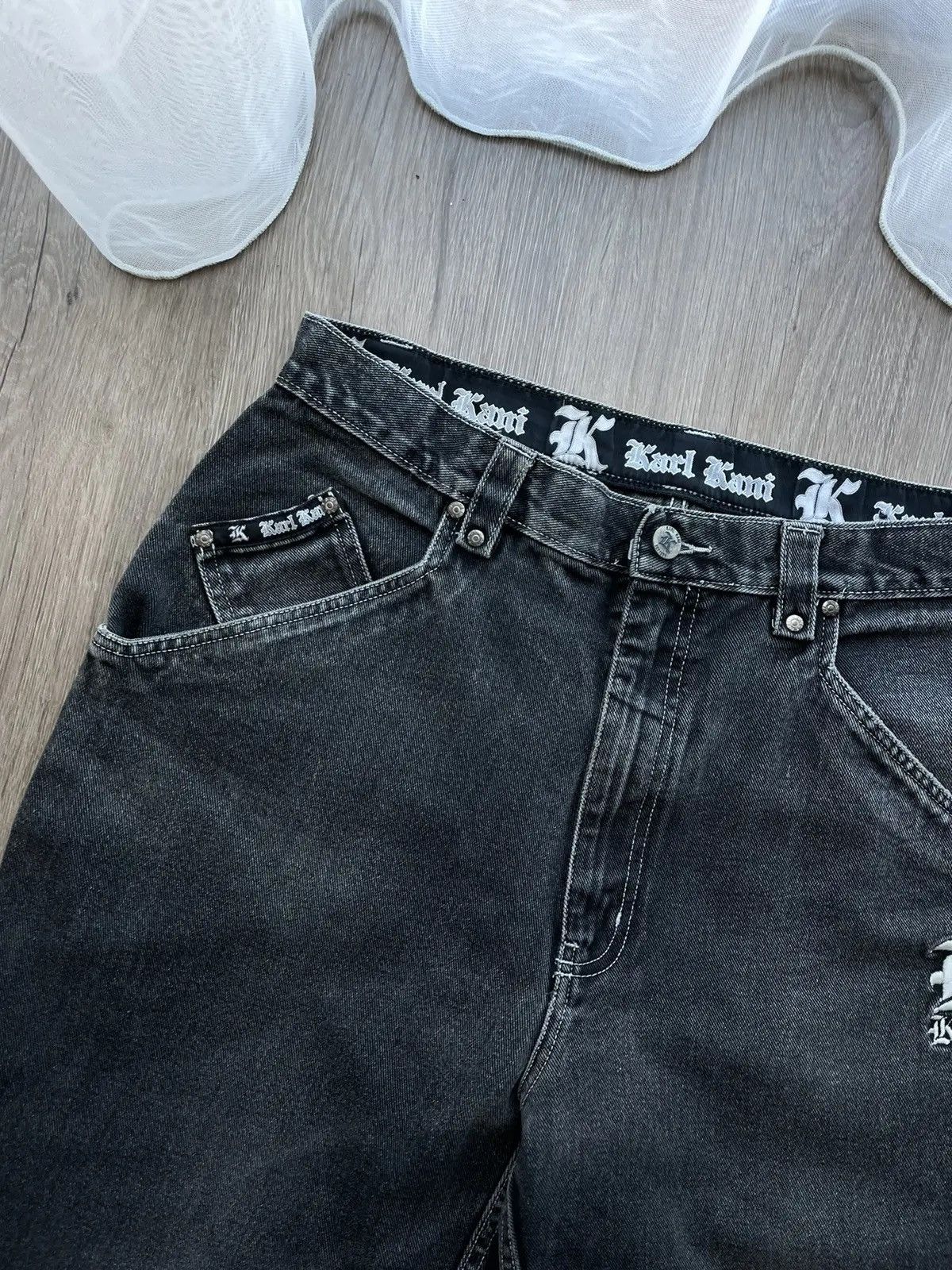 Karl Kani × Vintage Vintage Karl Kani Grey Big Logo Rap Pants Size US 34 / EU 50 - 10 Thumbnail