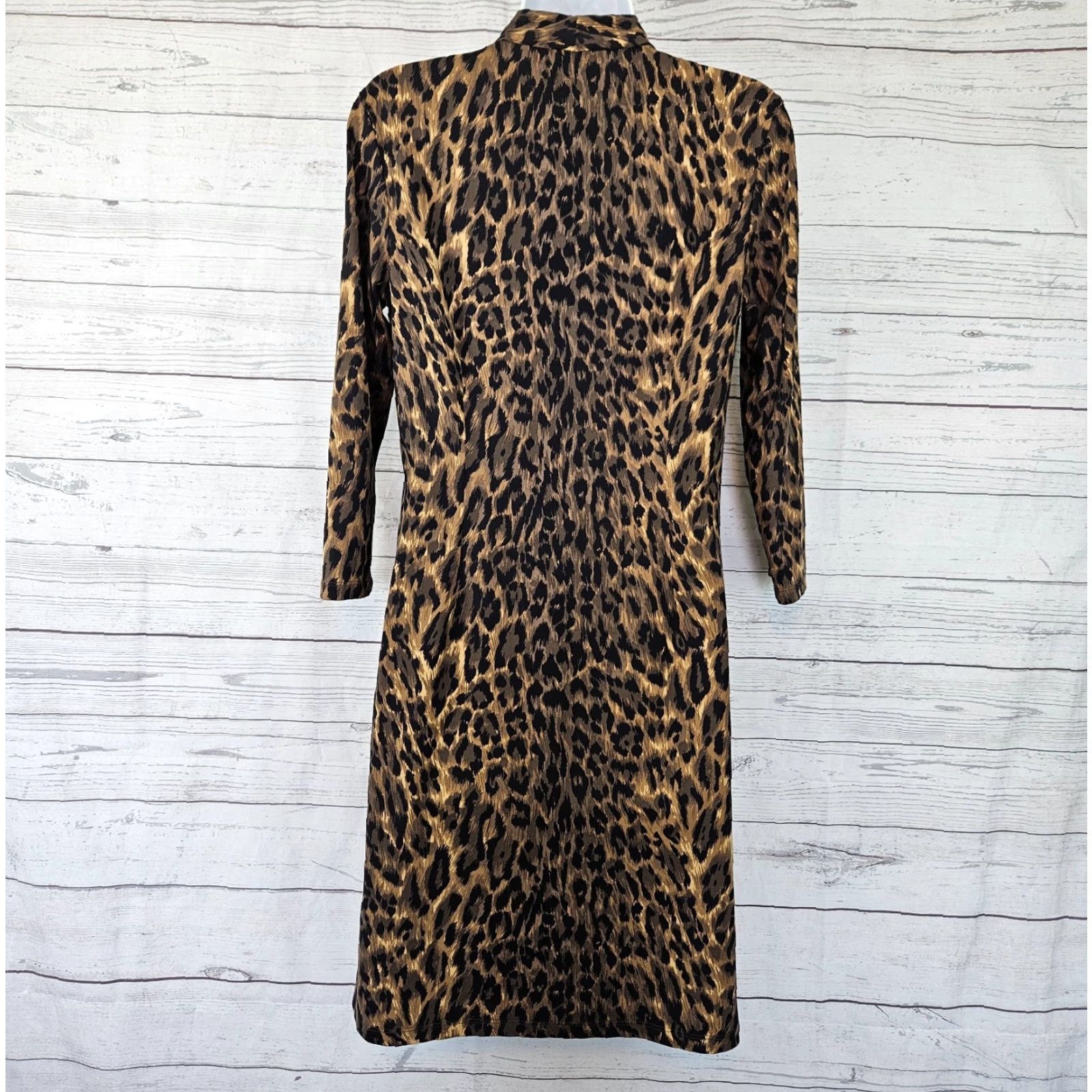 J.McLaughlin J McLaughlin Womens Catalina Cloth Dress 3/4 Sleeve V-Neck Knee Length Animal Print Brown Black M Modern Sheath Womens Size M / US 6-8 / IT 42-44 - 3 Thumbnail