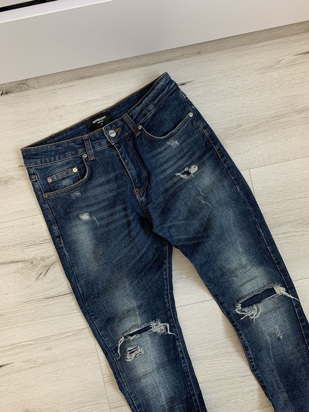 Japanese Brand × Represent Clo. Represent Co. Blue Washed Biker Denim Slim Fit Jeans Y2K Size US 30 / EU 46 - 2 Thumbnail
