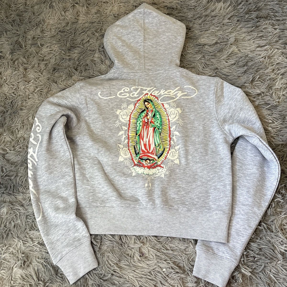 Ed Hardy Ed Hardy Women's Heather Grey Full Zip Cropped Hoodie Size S / US 4 / IT 40 - 5 Thumbnail
