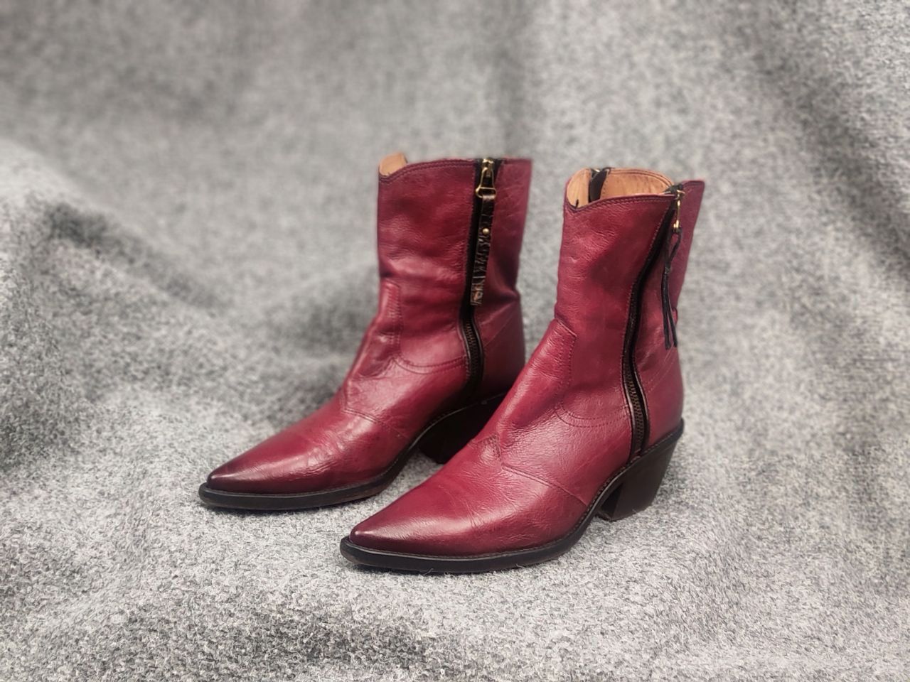 A.S.98 A.S.98 Design Charlie Red Leather Zip Ankle Western Boots Size US 9 / IT 39 - 1 Thumbnail
