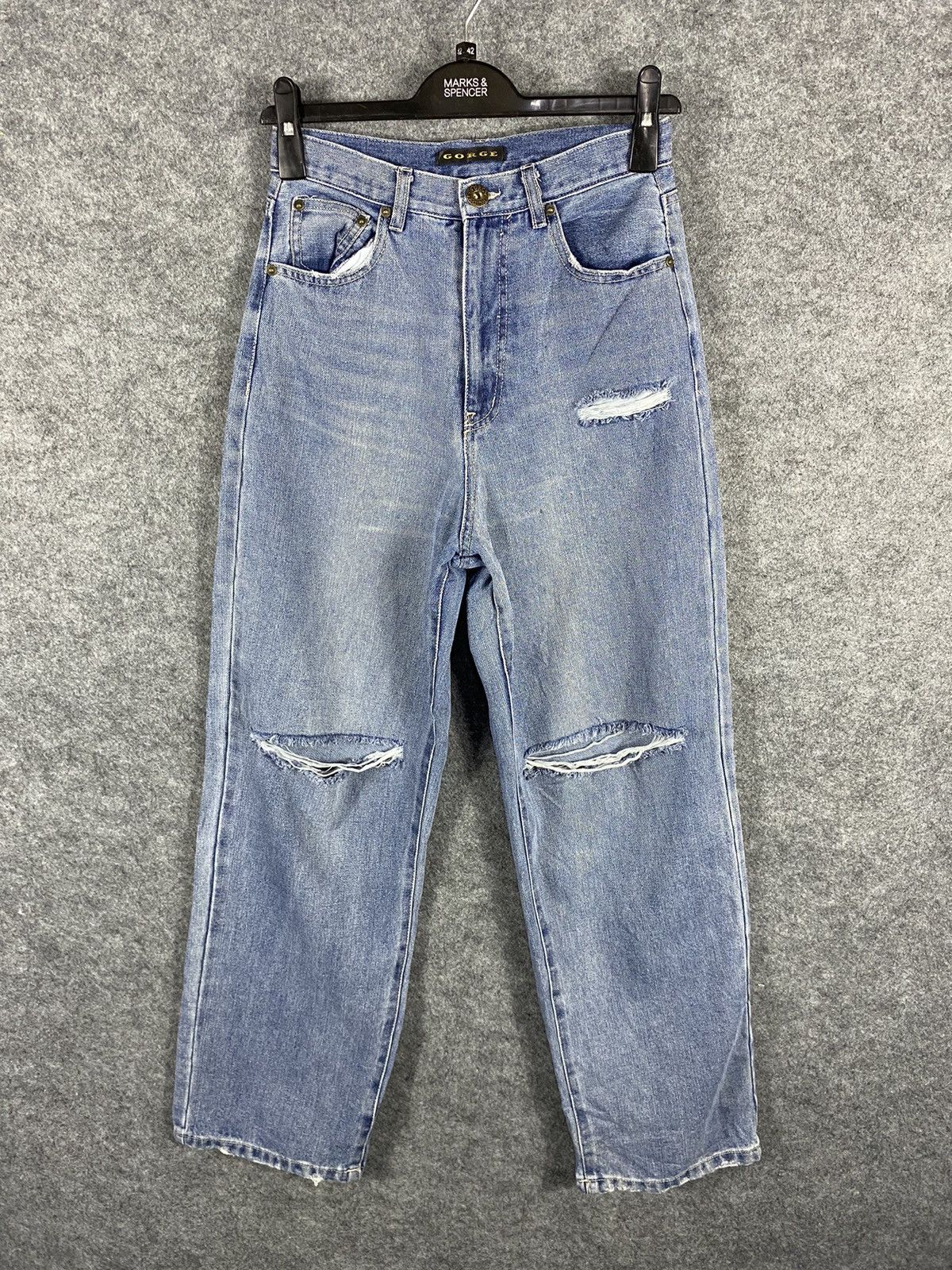 image of Distressed Denim Gorge Distressed Baggy Pants in Blue, Women's (Size 26)