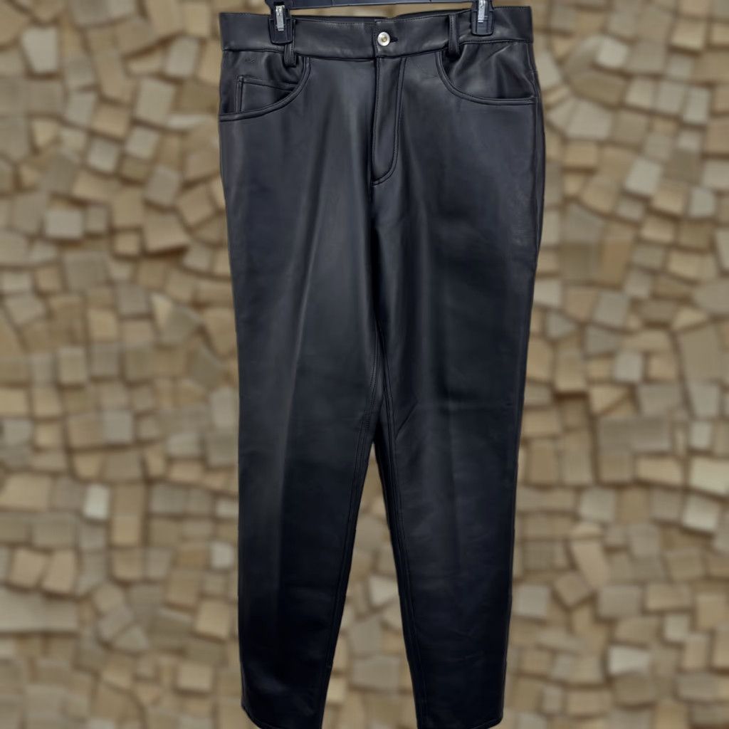 Vintage Morbid Threads Pants Mens 34x34 Black Faux Leather Vinyl Slim Straight Chino Punk Gothic Emo Casual Party/Cocktail Birthday Mens Size US 34 / EU 50 - 1 Thumbnail