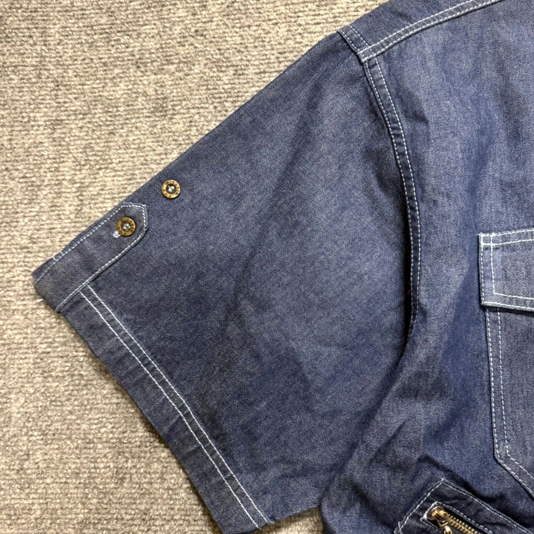 Denime VINTAGE Fox Short-sleeve Denim Work Shirt Mens XL Blue flap pockets 90s Size US XL / EU 56 / 4 - 5 Thumbnail