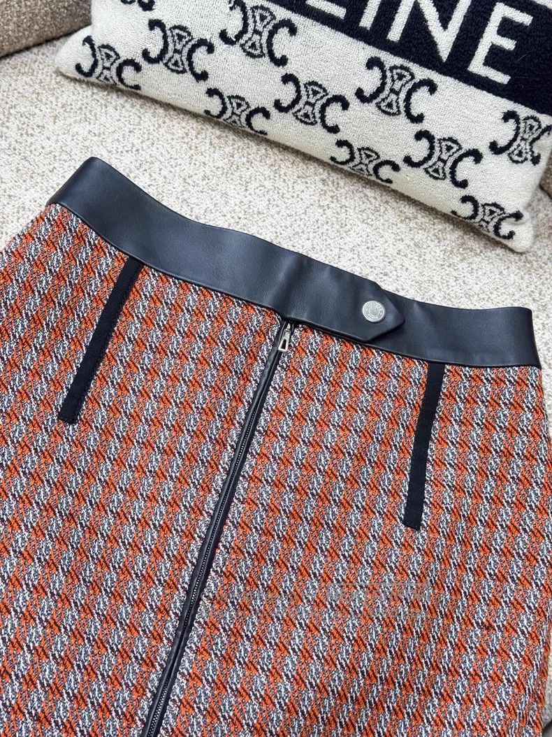 Hermes Hermes Orange mixed-color plaid and leather silver buckle Size 24" / US 00 / IT 34 - 2 Thumbnail