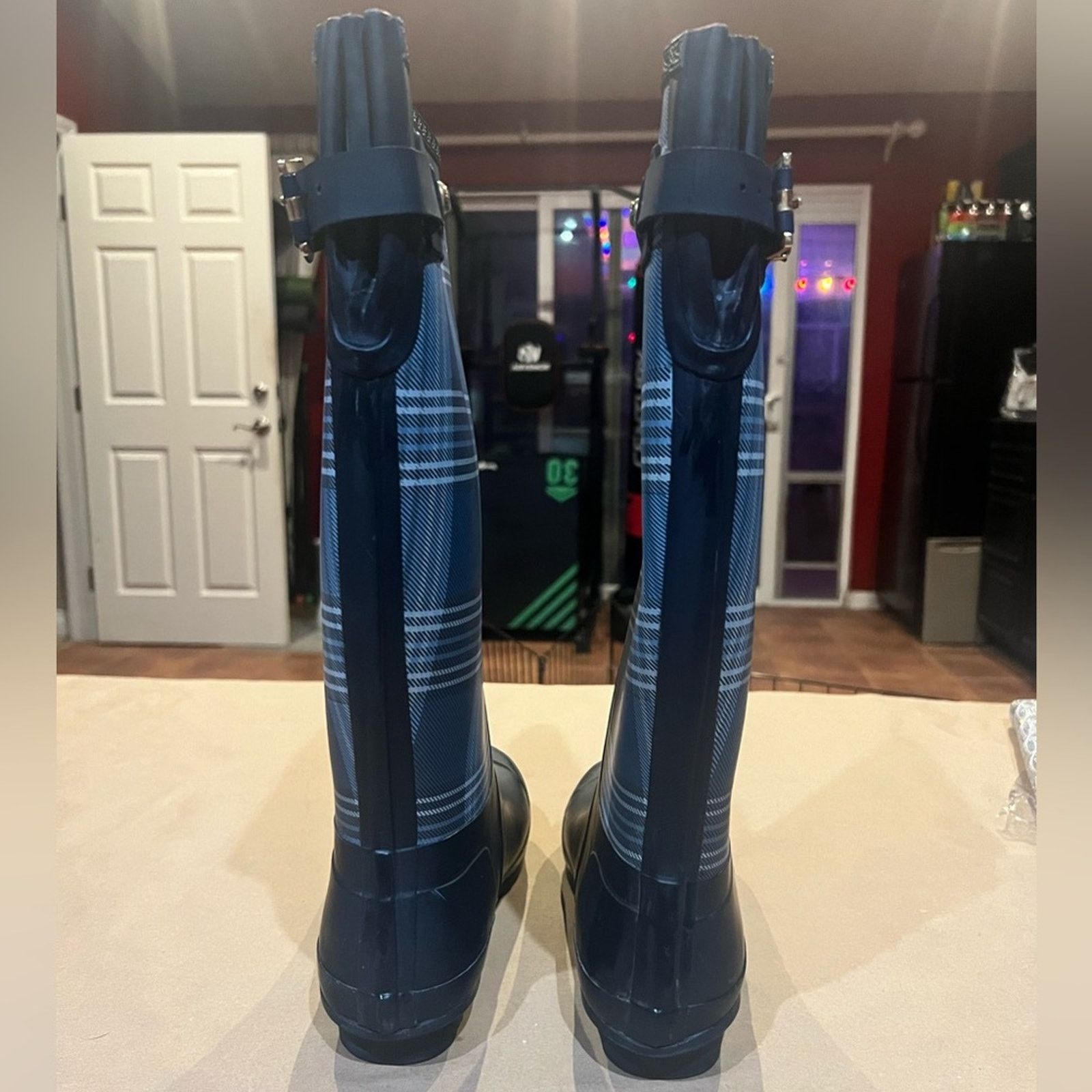 Tommy Hilfiger Tommy Hilfiger Malya2 Knee-High Rain Boots Plaid Blue Sz 10 Size US 10 / IT 40 - 3 Thumbnail
