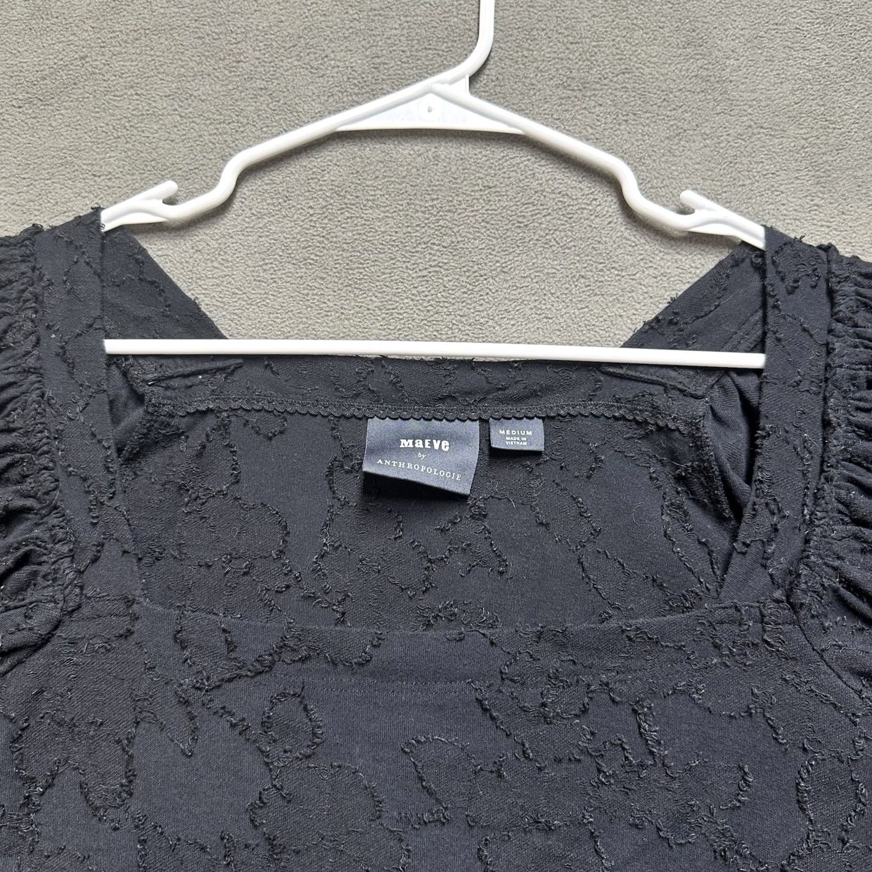 Vintage Maeve Anthropologie Blouse Top Womens M Black Textured Puff Sleeve Square Neck Size M / US 6-8 / IT 42-44 - 3 Thumbnail