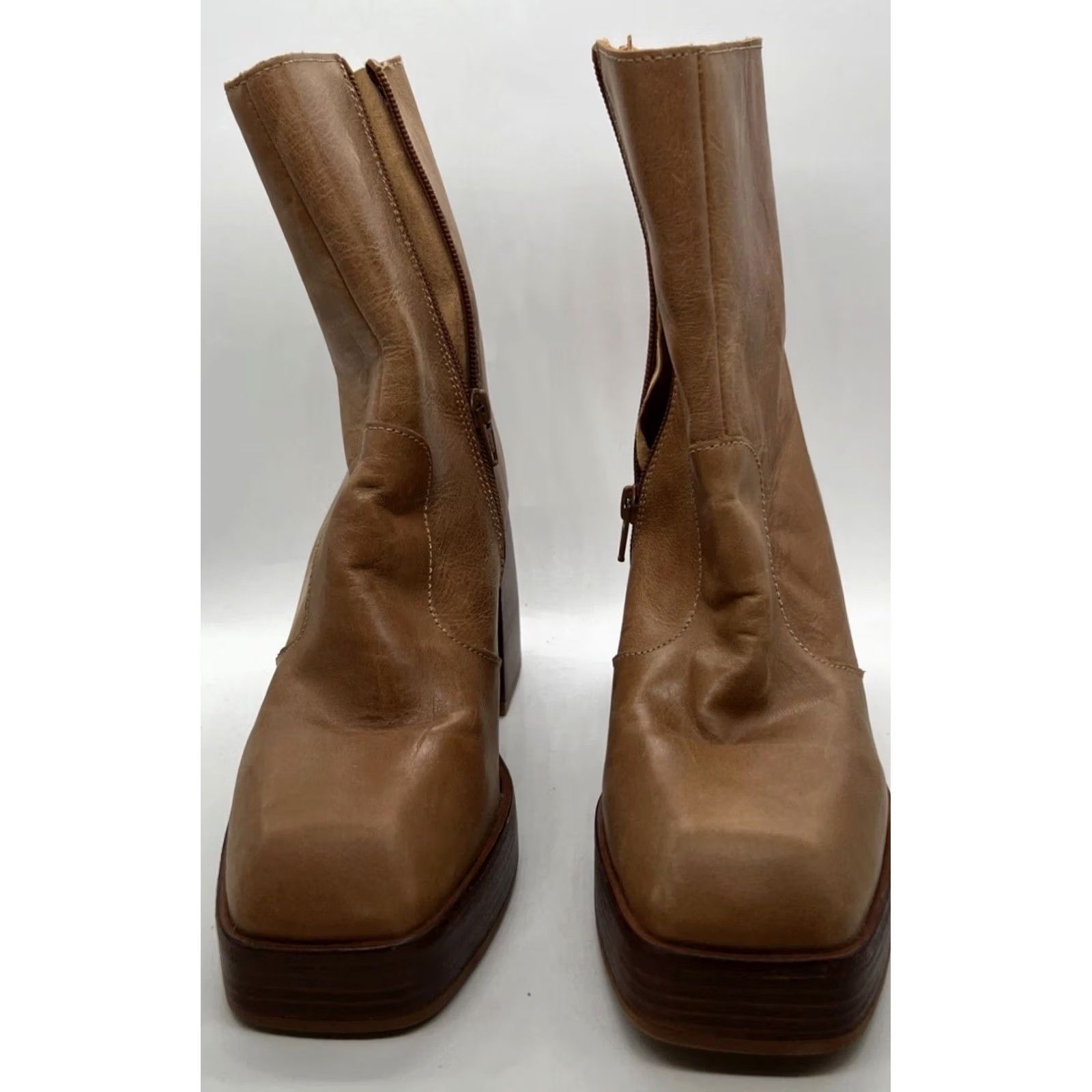 Free People Free People Ruby Platform Ankle Boots Womens 9.5 Brown Leather Chunky Heel Size US 10 / IT 40 - 5 Thumbnail