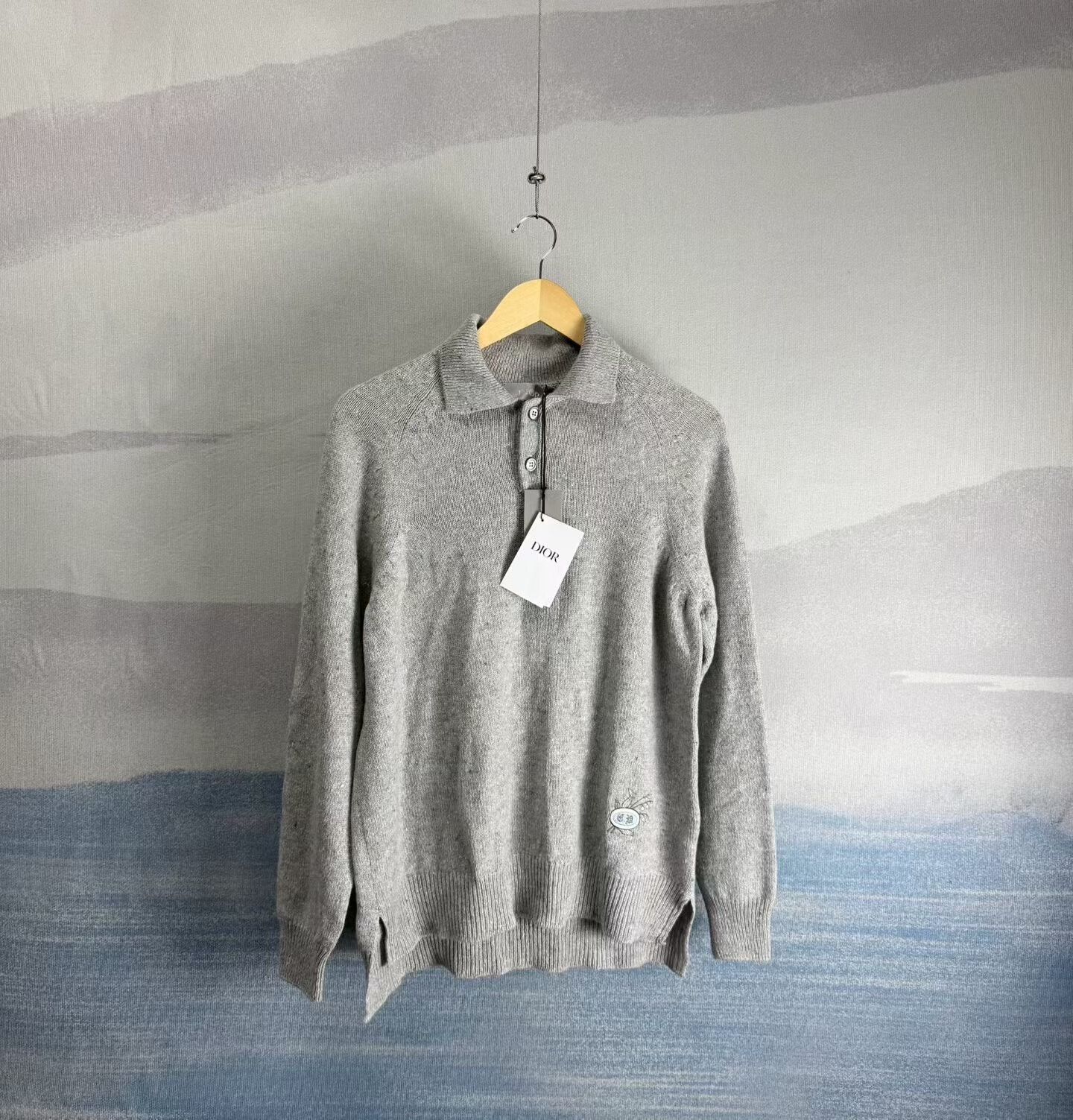 Dior Dior Gray Cartoon Embroidery Cashmere Polo Size US S / EU 44-46 / 1 - 1 Thumbnail