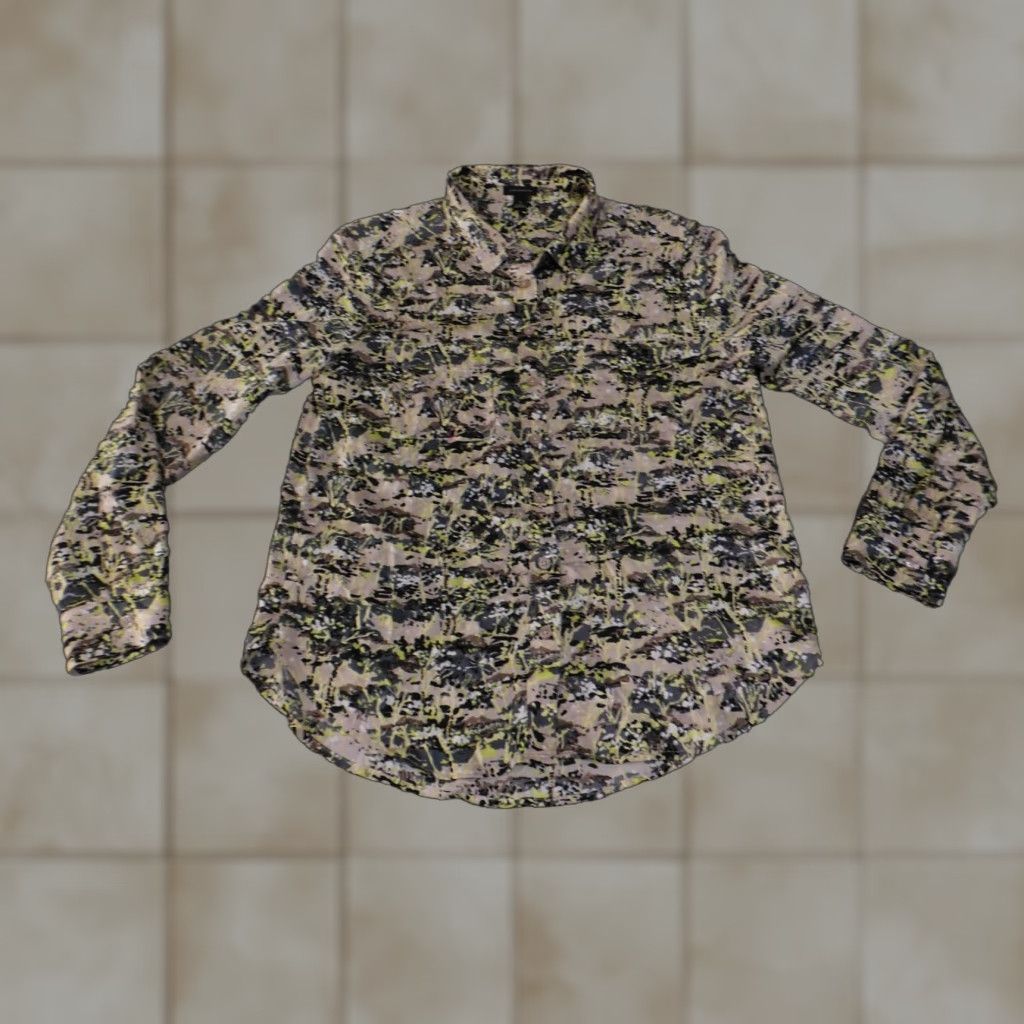 Ann Taylor VINTAGE Ann Taylor Shirt Womens Small Gray Green Abstract Print Button Front Long Sleeve Size S / US 4 / IT 40 - 1 Thumbnail
