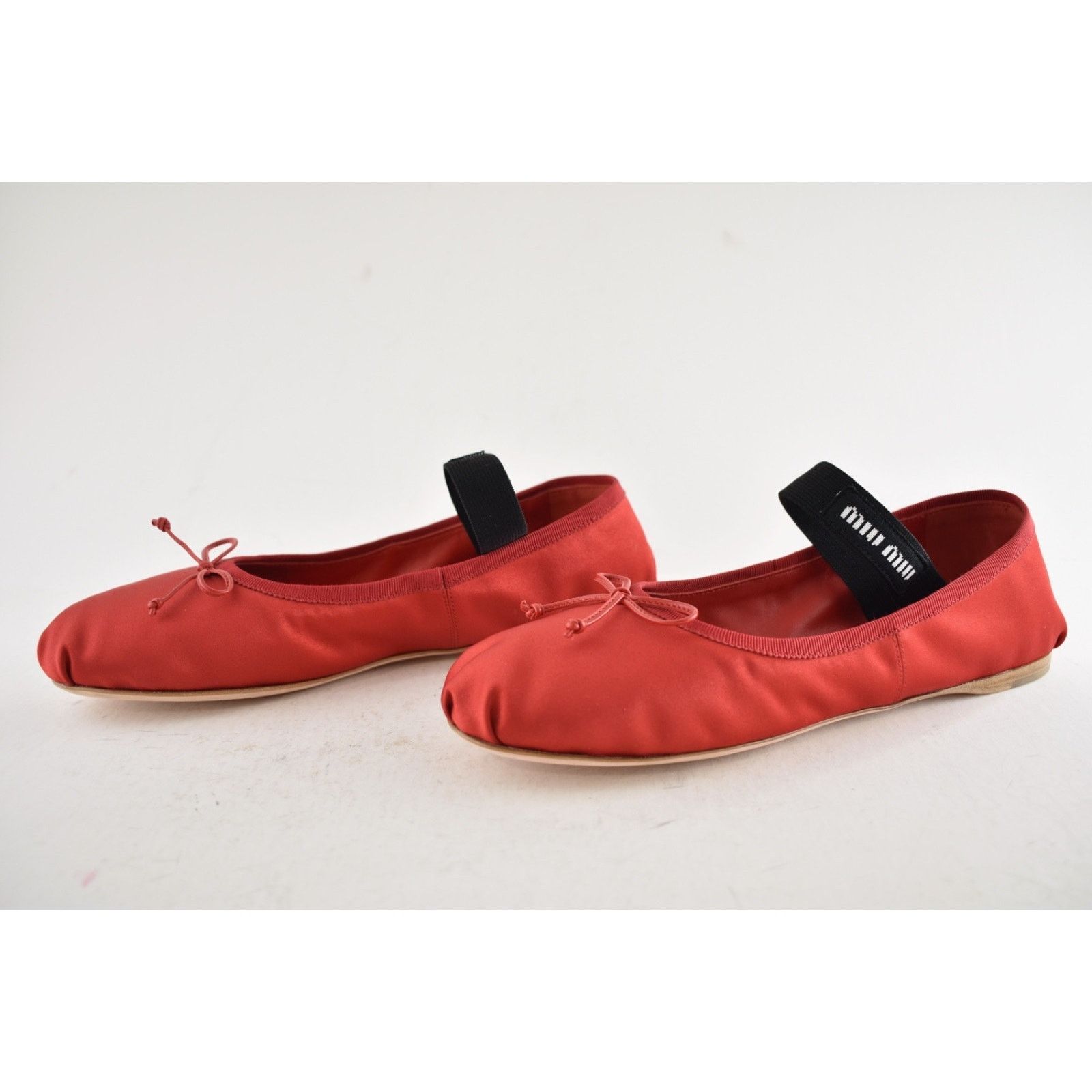 Miu Miu Miu Miu Satin Rosso Red Black White Logo Strap Bow Size US 9 / IT 39 - 15 Thumbnail
