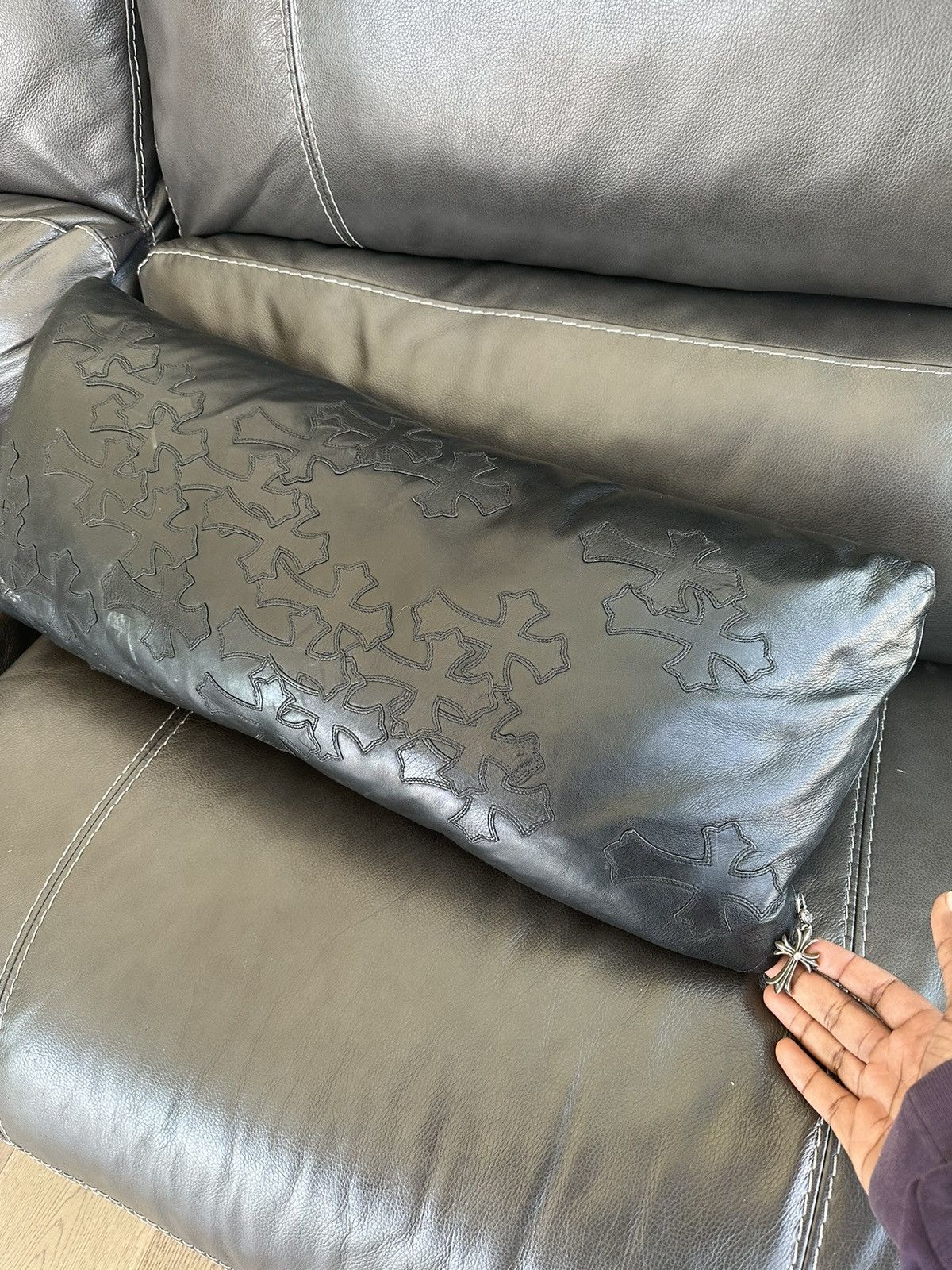 image of Chrome Hearts Leather Pillow in Black, Men's