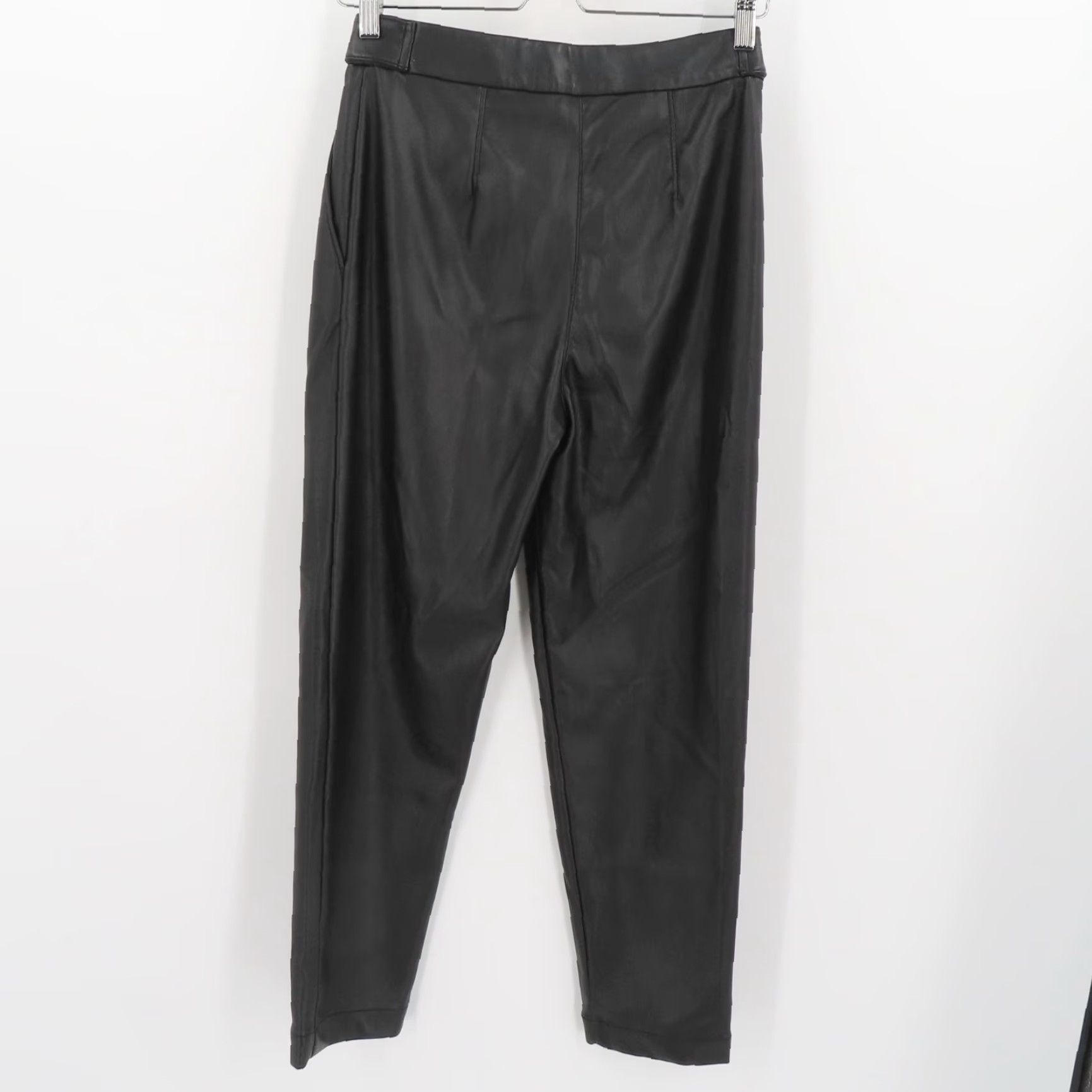 Loft LOFT Womens 00 Solid Black Faux Leather Trouser Pants Gold Buttons Pockets Size 24" / US 00 / IT 34 - 4 Thumbnail