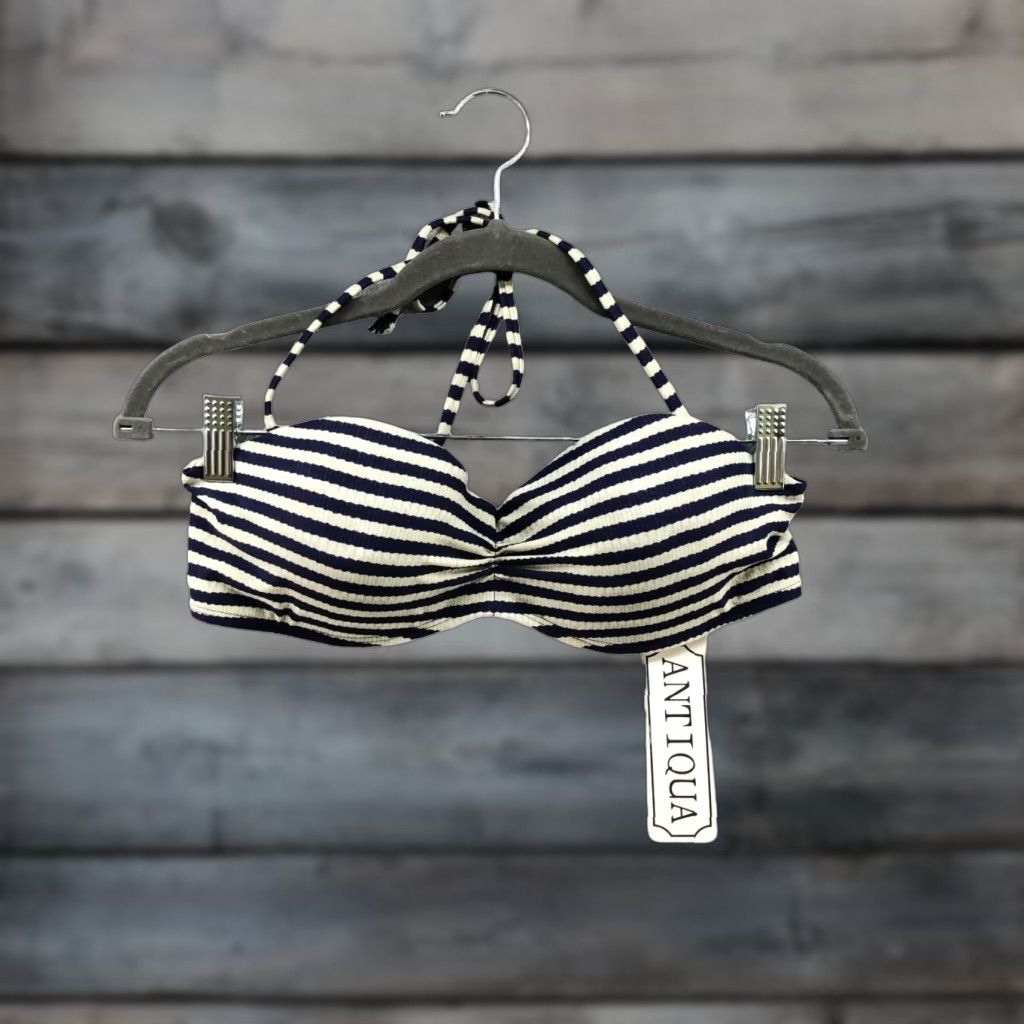 Vintage Antiqua Women's Bikini Top XL Striped Halter Padded Underwire Swimsuit Beach Summer Navy White Size XL / US 12-14 / IT 48-50 - 1 Thumbnail
