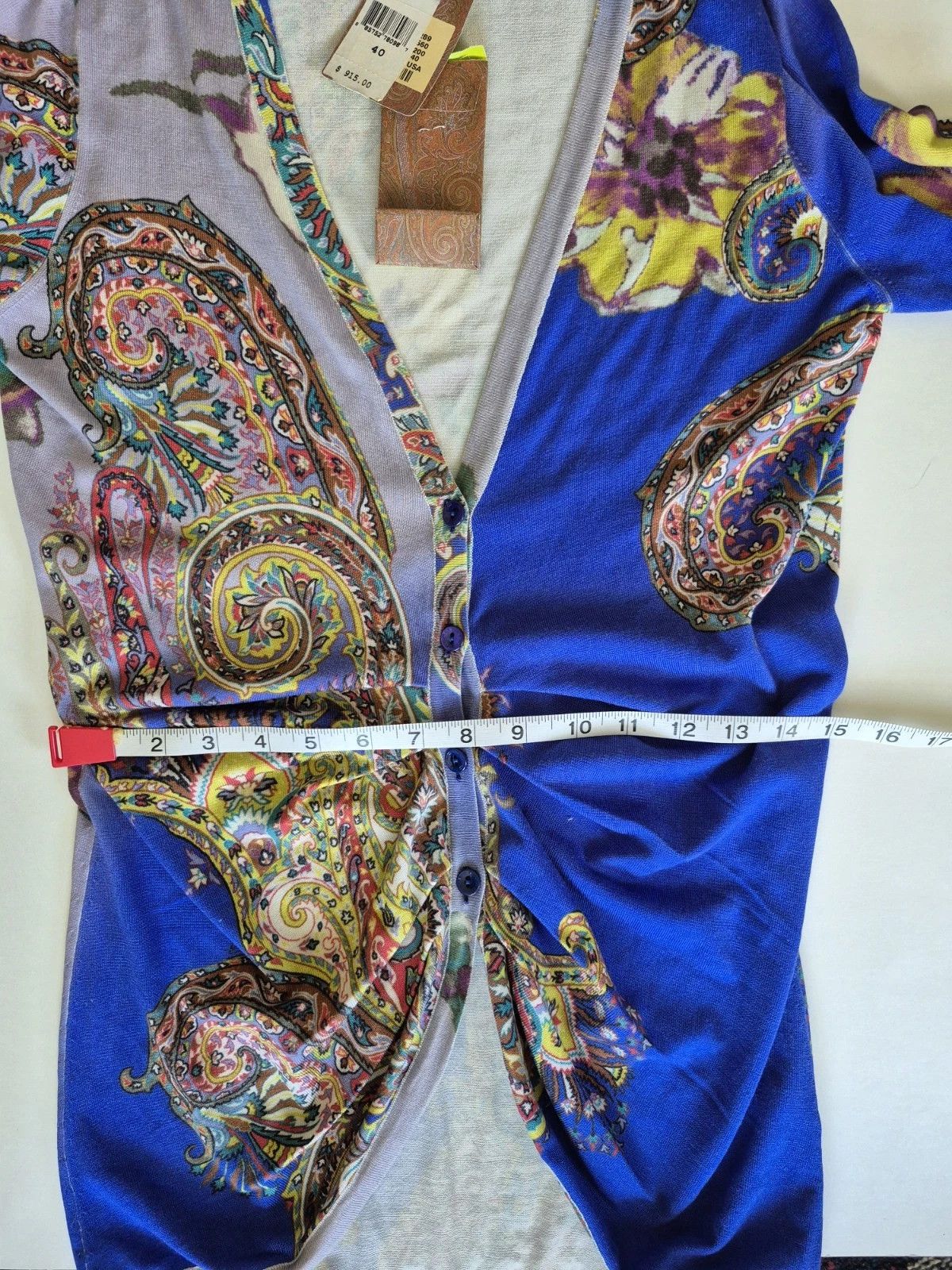 Etro Cardigan Blue Paisley Silk Ruched Long Sleeve Colorful Gift Size S / US 4 / IT 40 - 11 Thumbnail