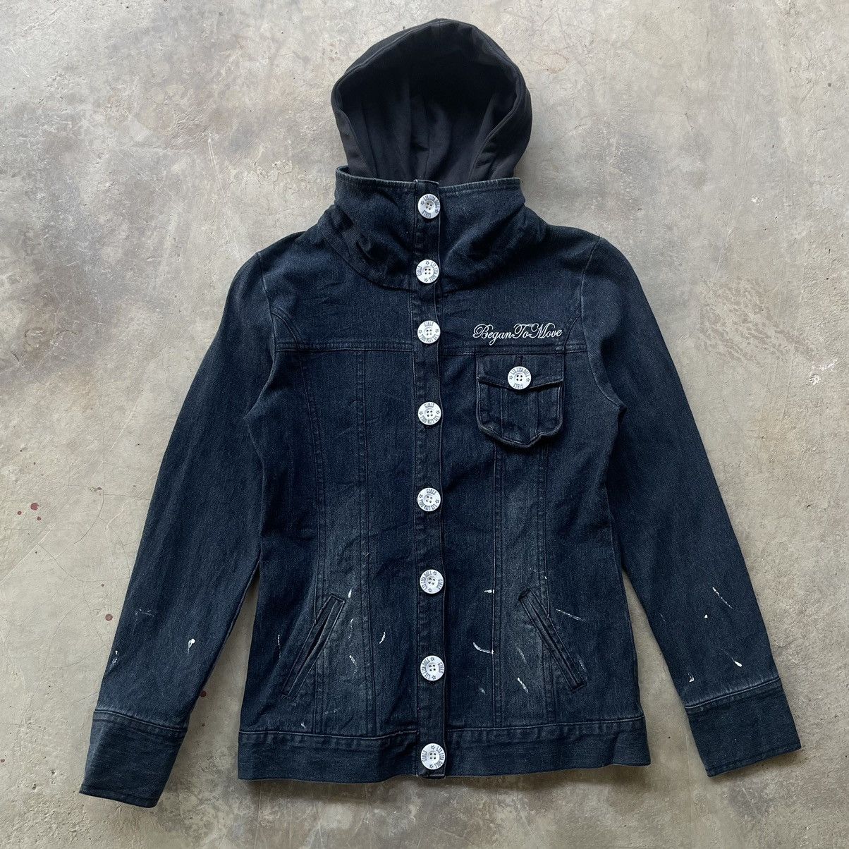 14th Addiction 2000s LIZ LISA DOLL GOTHIC PUNK SKULL POEM JACKET DENIM HOOD Size XS / US 0-2 / IT 36-38 - 2 Thumbnail