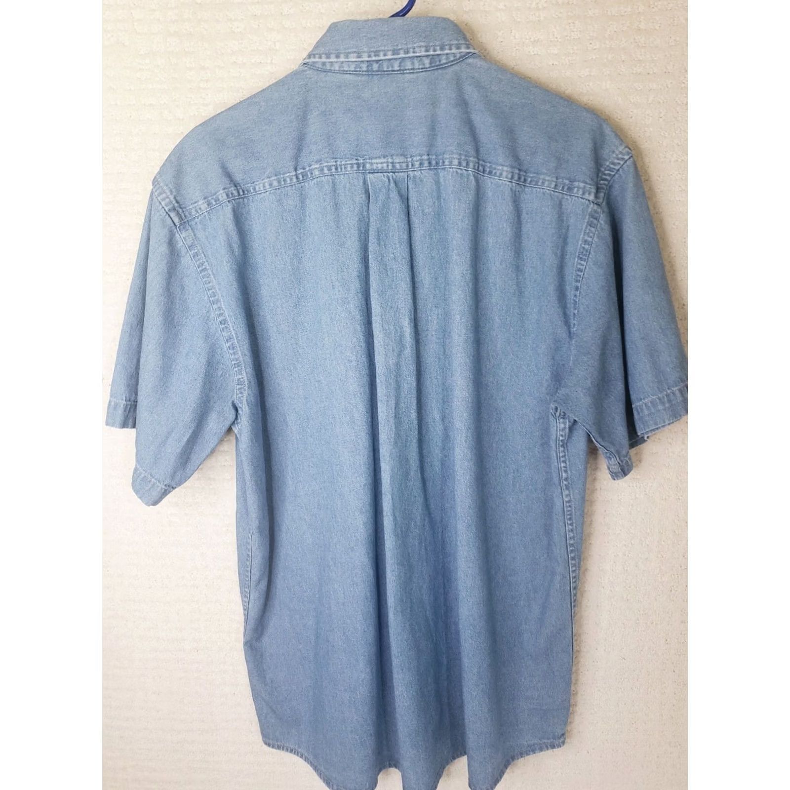 Denime Harrinton Denim Shirt Men's L Short Sleeve Button-Up SC Flag Embroidered Palmetto Crescent Moon Blue Denim Shirt Size US L / EU 52-54 / 3 - 6 Thumbnail