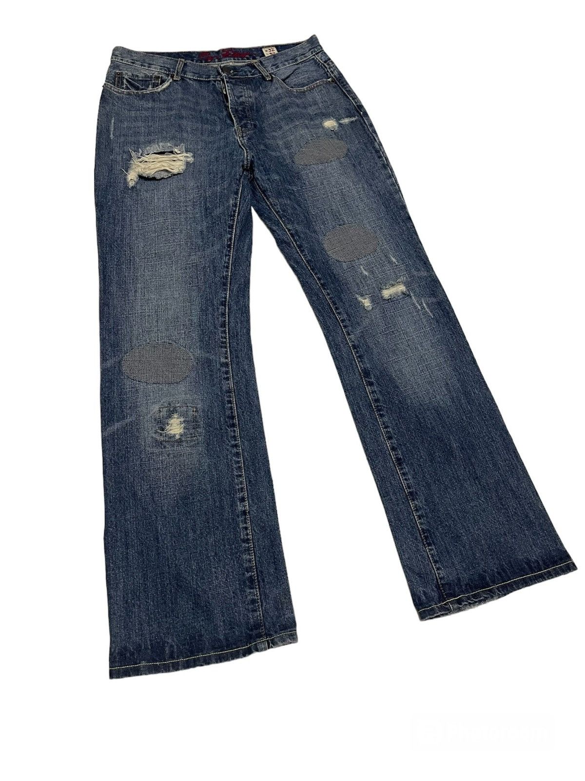 Japanese Brand 90’s DENIM DISTRESSED BAGGY LOOSE STRAIGHT CUT Size US 32 / EU 48 - 1 Thumbnail