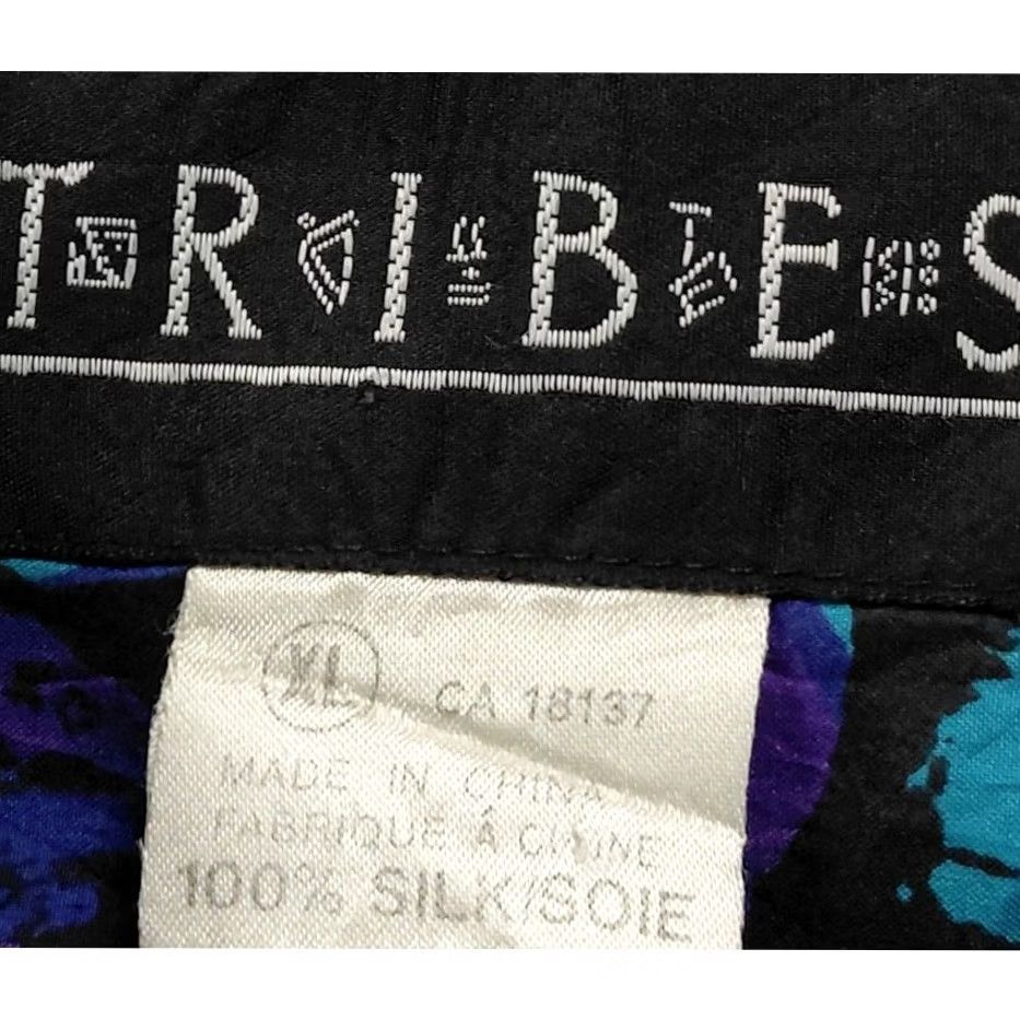 Vintage TRIBES Shirt Blue Purple Floral Short Sleeve Collared 100% Silk Men XL Size US XL / EU 56 / 4 - 3 Thumbnail