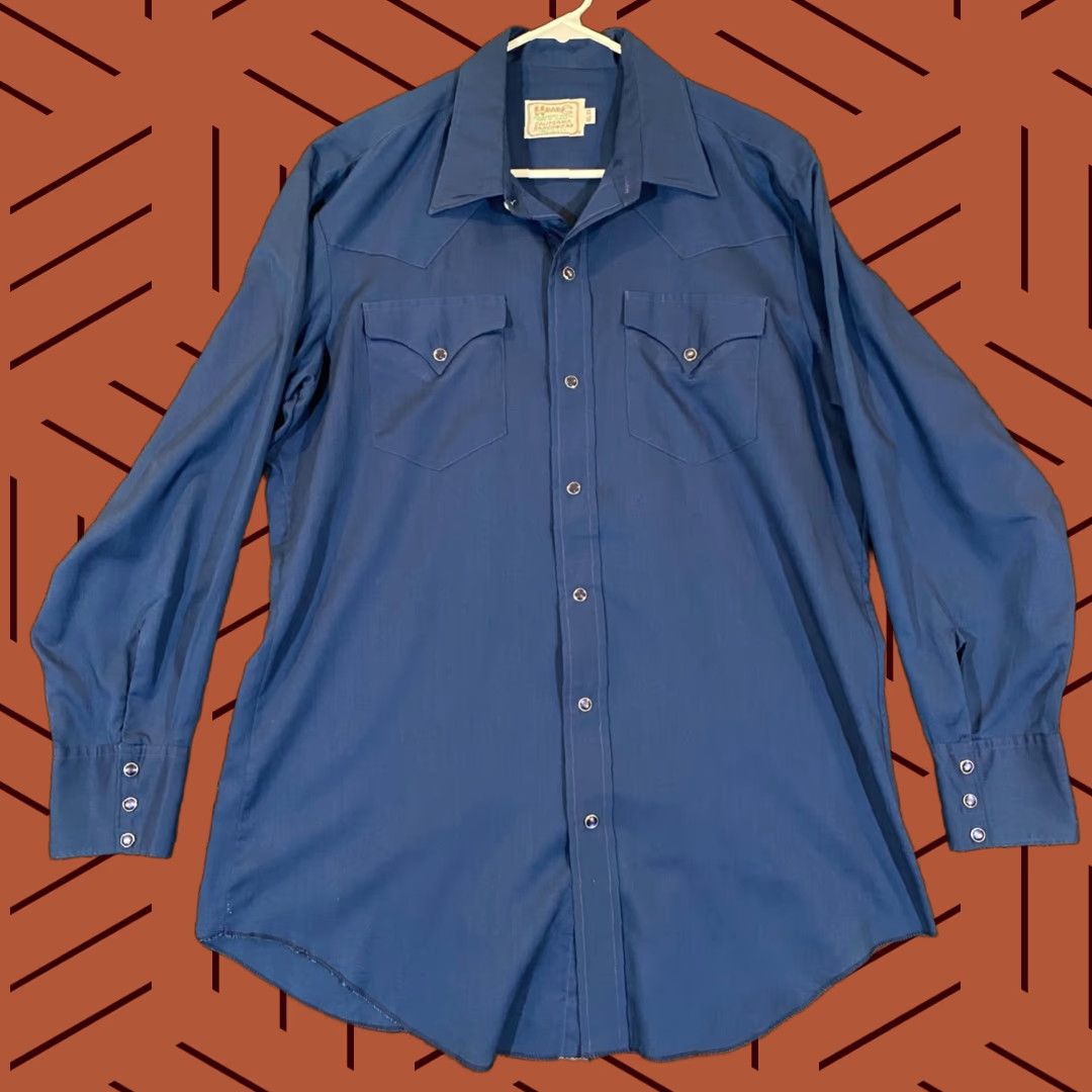 Vintage VINTAGE H Bar C Men’s Western Shirt Long Sleeve 16.5 Blue Pearl Snap California Rancher Casual Size US L / EU 52-54 / 3 - 1 Thumbnail