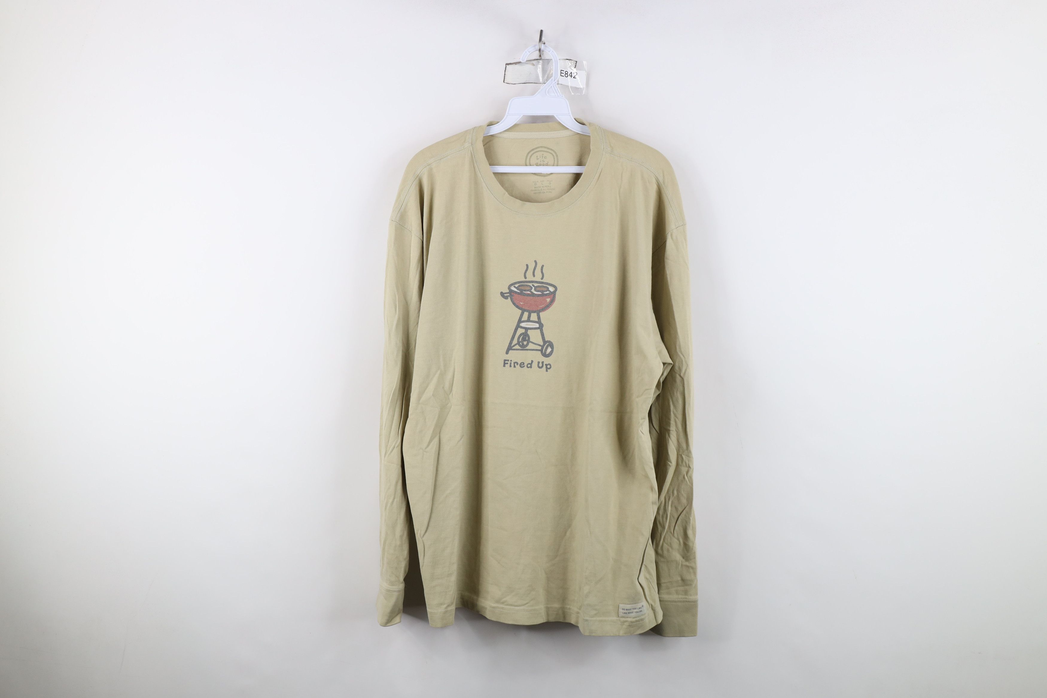 Life is Good Life Is Good Fired Up Grill Long Sleeve T-Shirt Beige Cotton Size US L / EU 52-54 / 3 - 1 Thumbnail