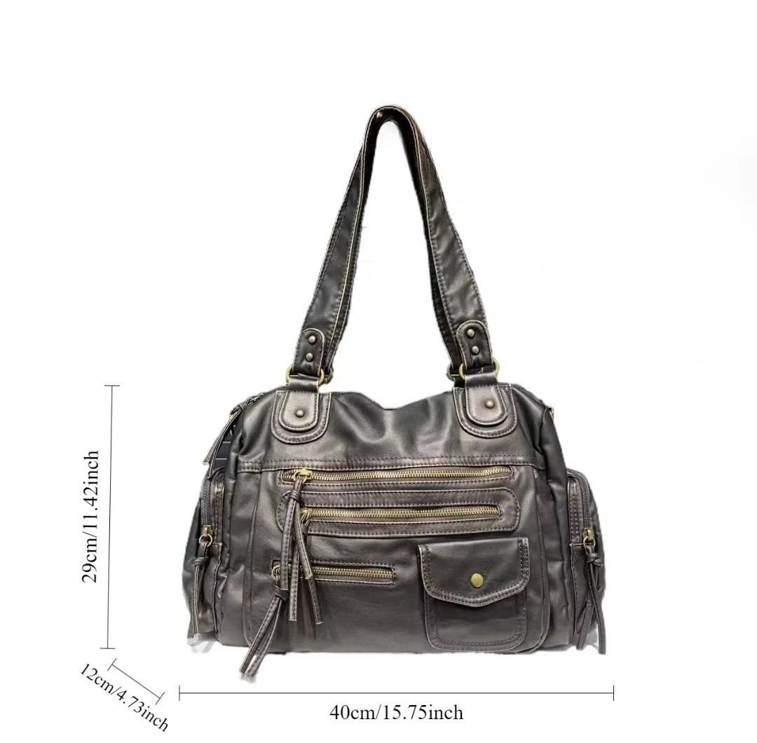 Leather × Vintage Ladies' Vintage Multi-Zipper Motorcycle Tote Bag Size ONE SIZE - 6 Thumbnail